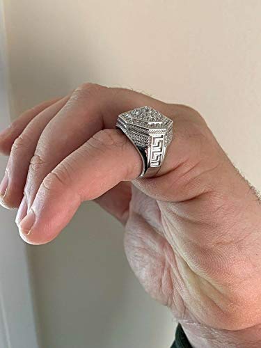 HarlemBling Solid 925 Sterling Silver Men's Iced Hip Hop Ring - Octagonal Cluster Flooded Out Design - 18mm Wide Statement Jewelry for Men - Perfect for Rap Concerts, Streetwear Fashion & Gift Giving