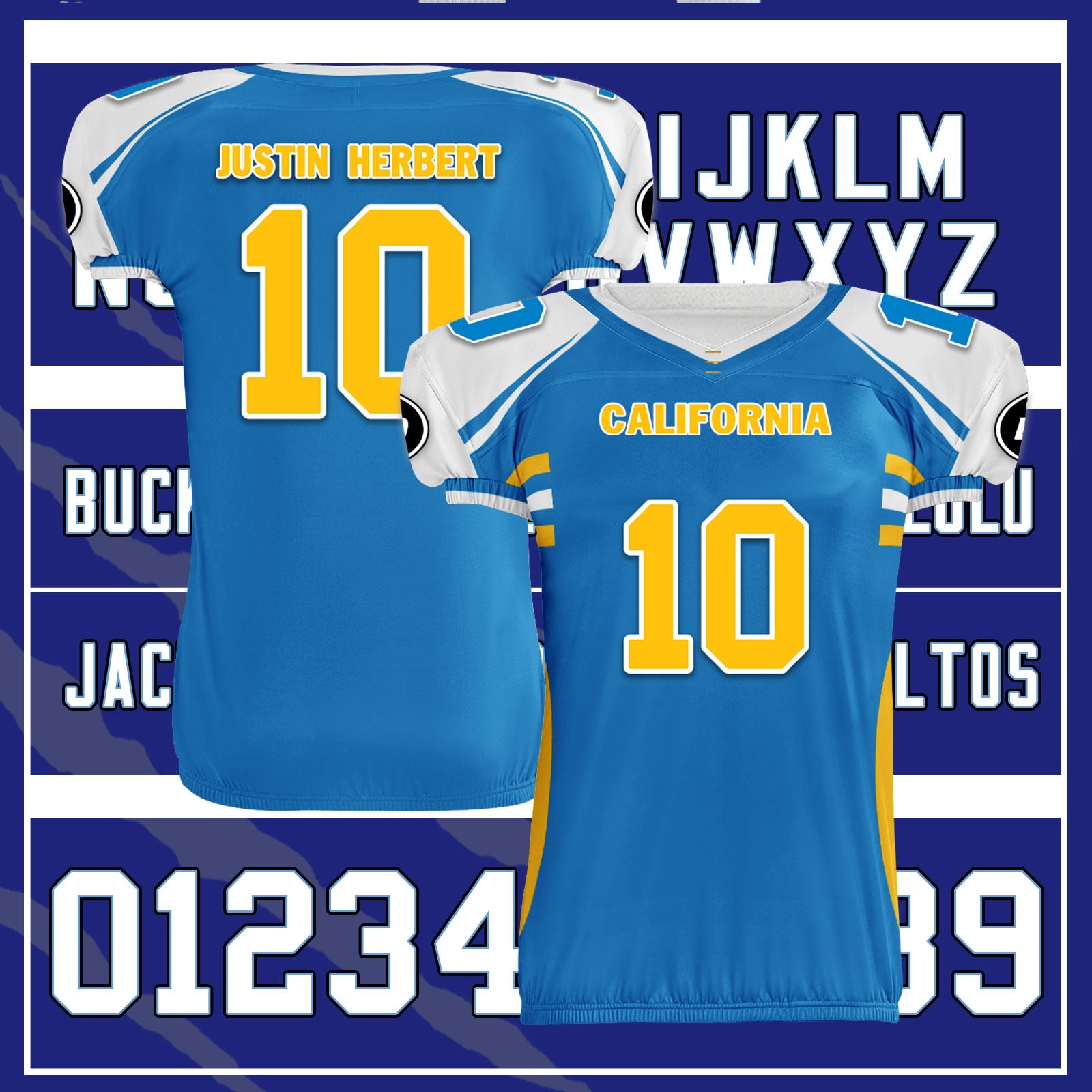 Custom Blue & White California High Performance American Football Jersey - FBJ06 D023001 Size 22 - Perfect for Game Day, Team Sports & Fan Gear