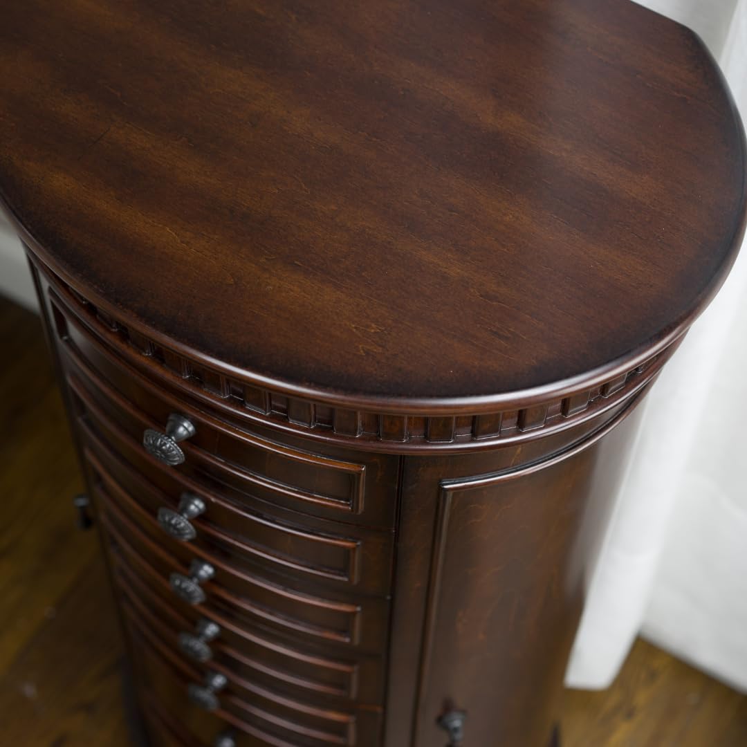 Bailey Oval Standing Jewelry Armoire Cabinet - Walnut Wood Jewelry Storage Organizer with Mirror Lid, 7 Drawers & Side Doors - Perfect for Necklaces, Earrings, Bracelets Storage - Ideal for Bedroom, Closet or Dressing Room Organization