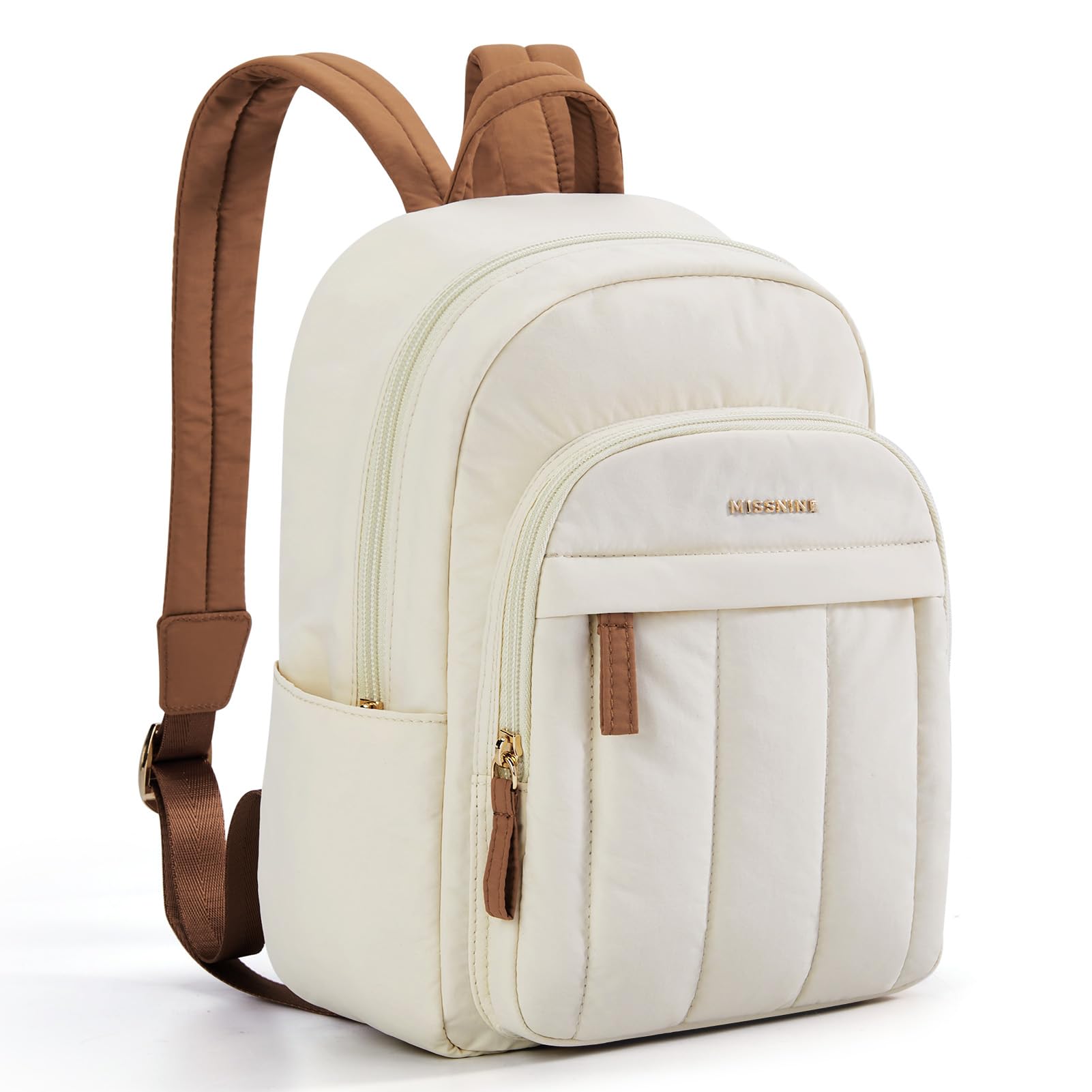 Missnine Mini Backpack for Women - Lightweight Quilted Small Backpack Purse, Water-Resistant Puffer Daily Bag in Brown & Beige - Perfect for Travel, School, and Everyday Use
