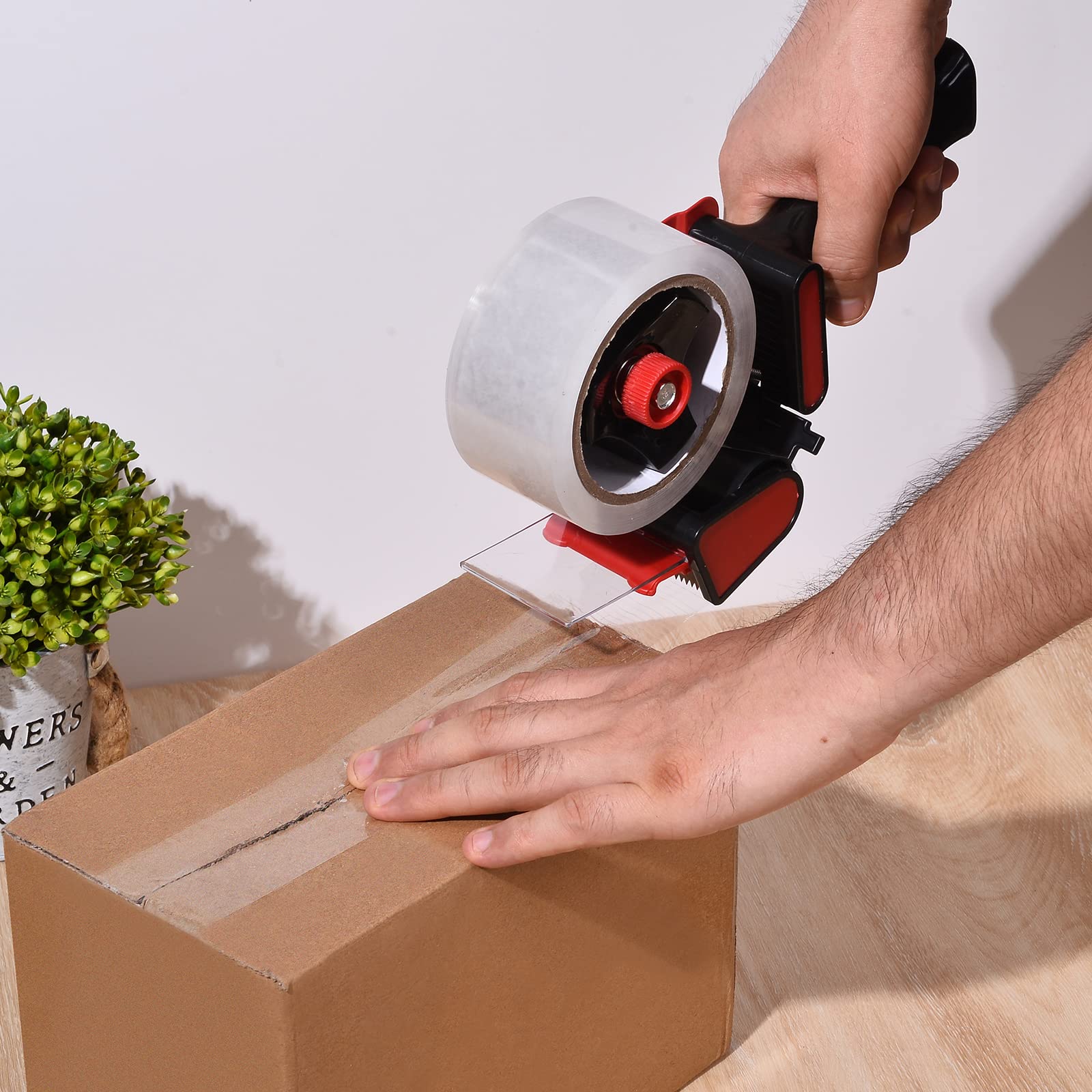 Heavy Duty Metal Tape Dispenser with 6 Rolls Clear Packaging Tape (48cm x 66m) - Strong Commercial Grade for Moving Boxes, Warehouse Packing, Shipping Supplies & Office Use
