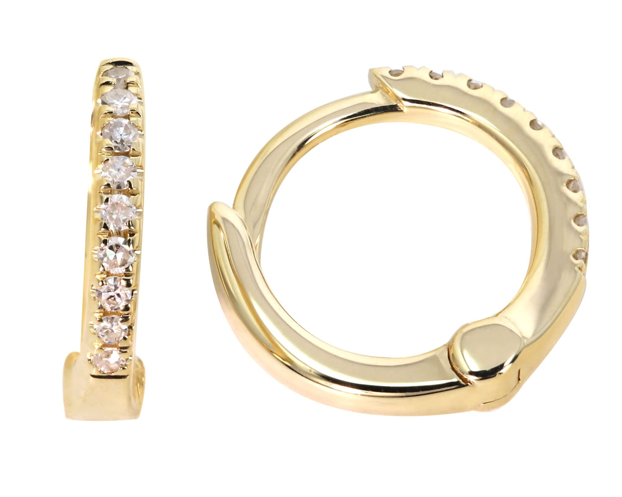 14K Gold .06 Ct Diamond Hoop Huggie Earrings - 10mm Small Hoop Earrings for Women, Perfect for Everyday Wear, Gifts & Special Occasions