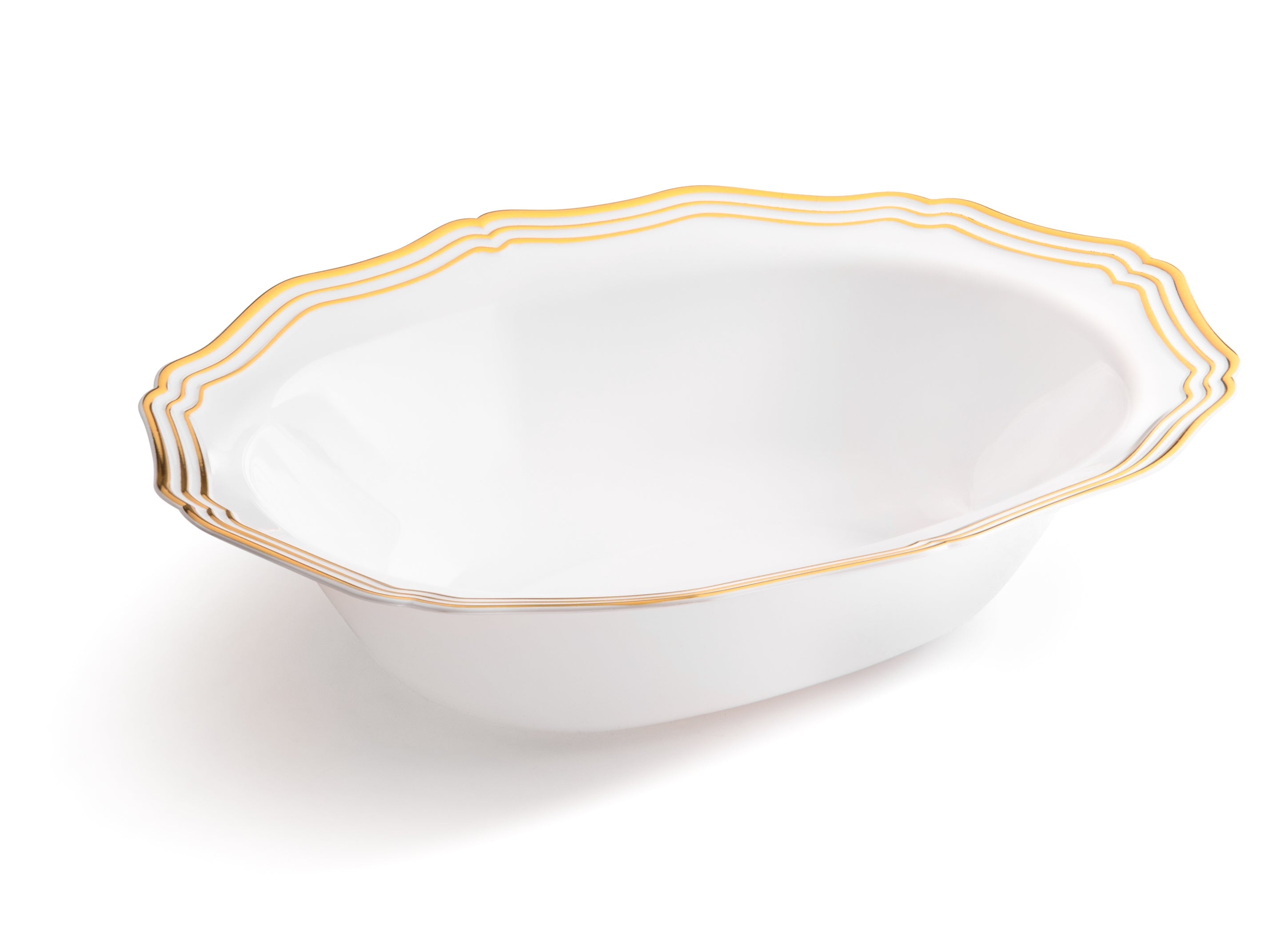 White and Gold Oval Plastic Serving Bowls 2 Pack - Elegant Party Dishes for Salads, Snacks & Entertaining - Durable BPA-Free Plastic Bowls by Aristocrat