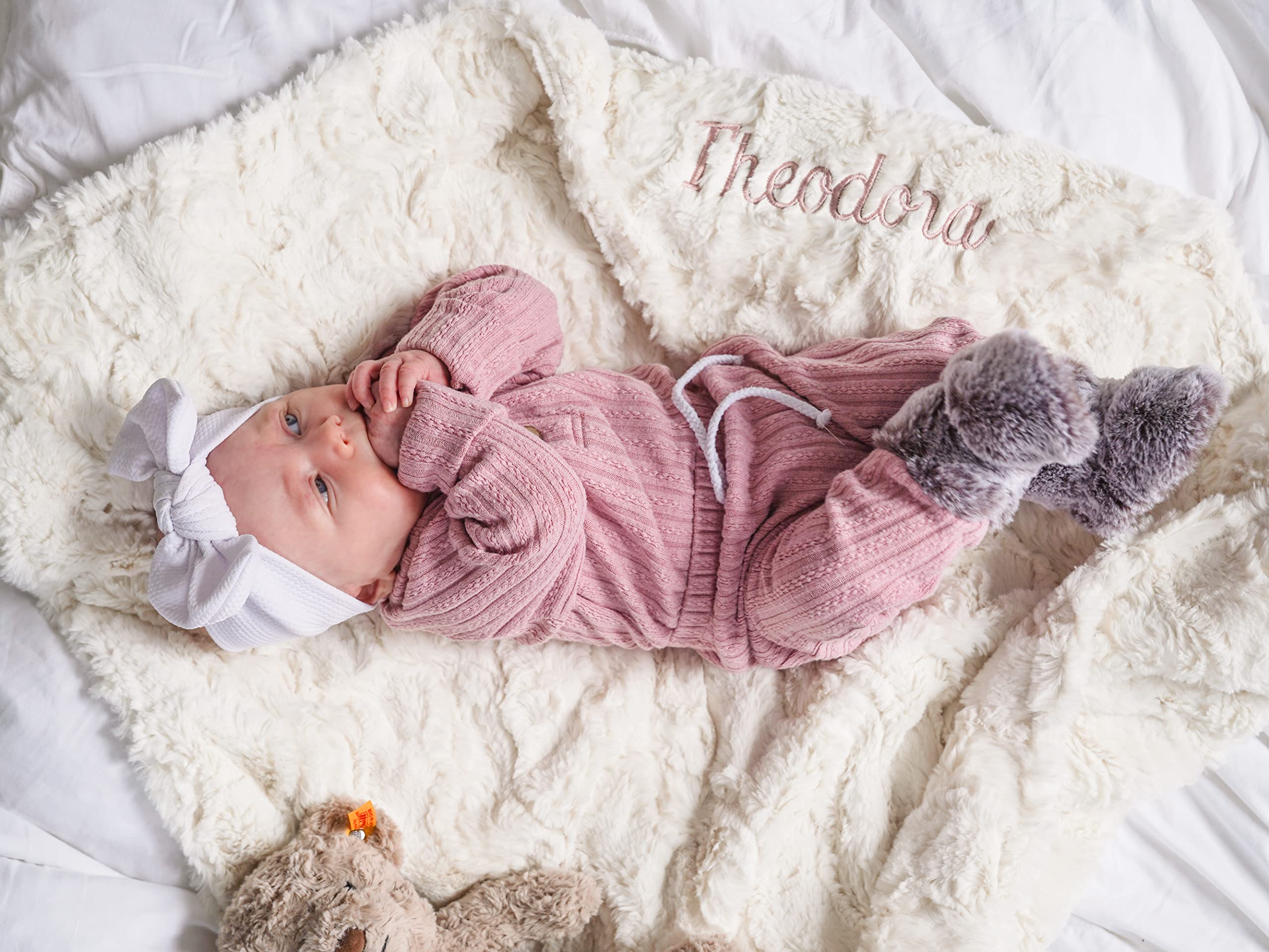 **Ivory Glacier Personalized Baby Blanket - Ultra Soft Double Minky Plush for Newborns | Perfect Baby Shower Gift & Minimalist Nursery Decor | Ideal for Swaddling, Cuddling & Photo Props**