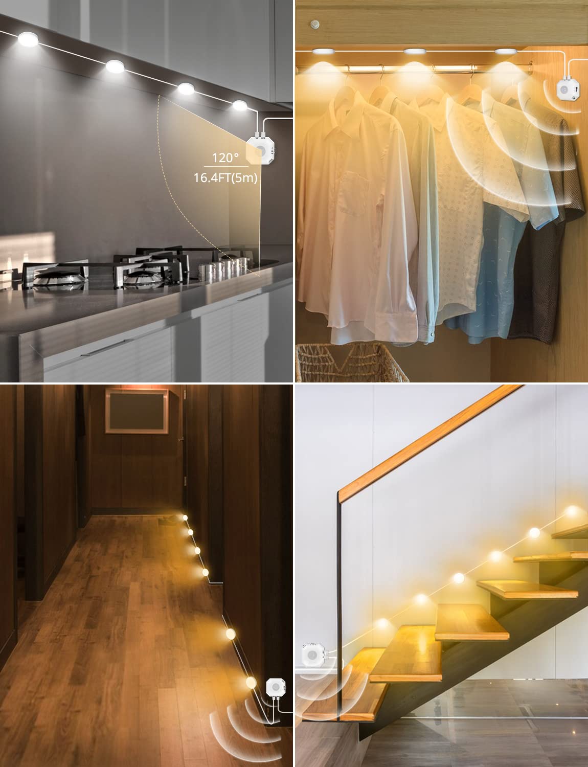 Daymeet Dimmable LED Puck Lights Kit with Motion Sensor - USB Plug in Under Cabinet Lighting for Kitchen, Wardrobe, Hallway & Bedroom | Energy Saving Closet Lights, Night Lights & Counter Lights for Home & Office Use