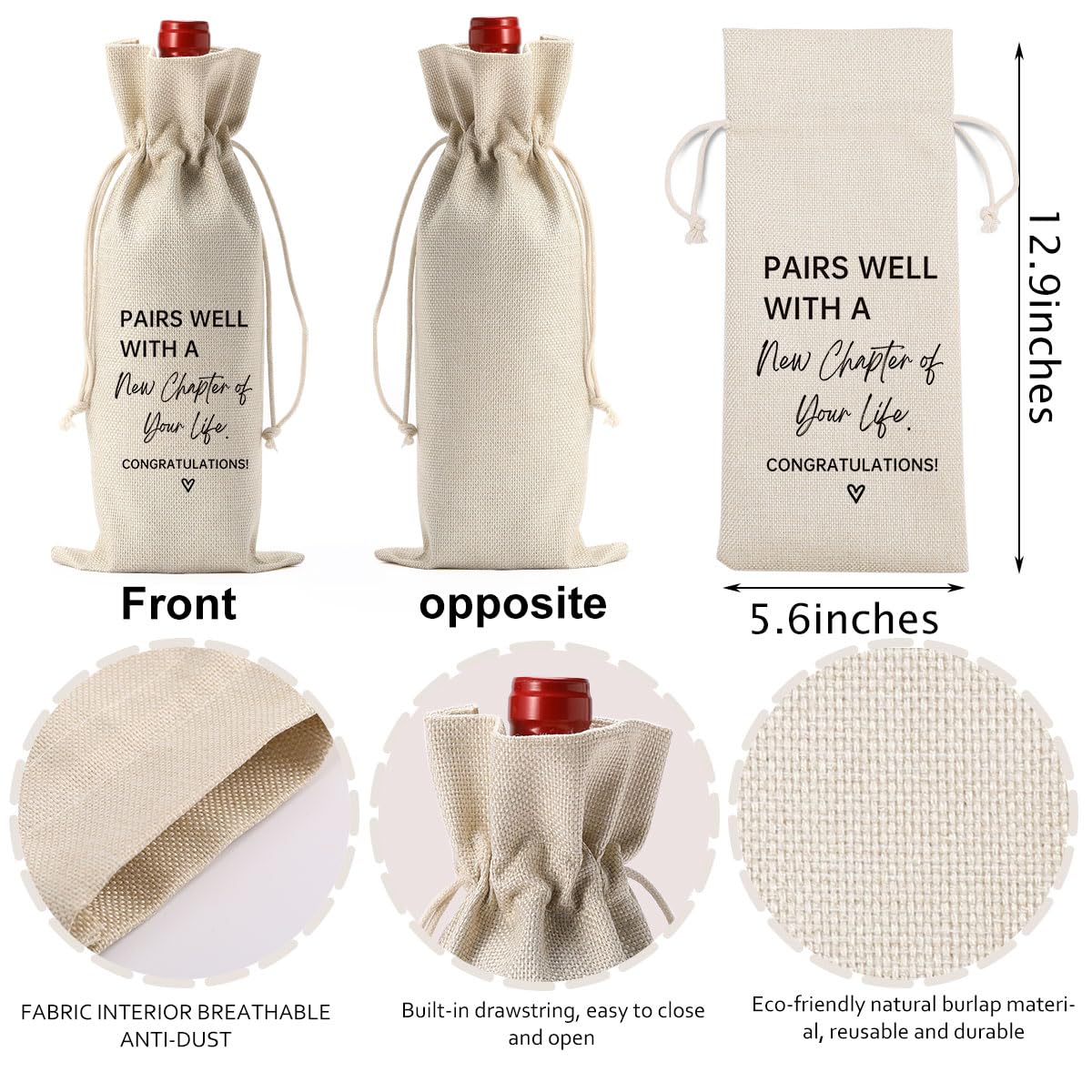 YUANHAO 1-Piece Elegant Wine Gift Bag - Perfect New Job, Business Owner & Going Away Present for Coworkers, Boss & Friends - Celebrate New Beginnings & Life Chapters - Ideal for Corporate Gifts, Promotions & Special Occasions
