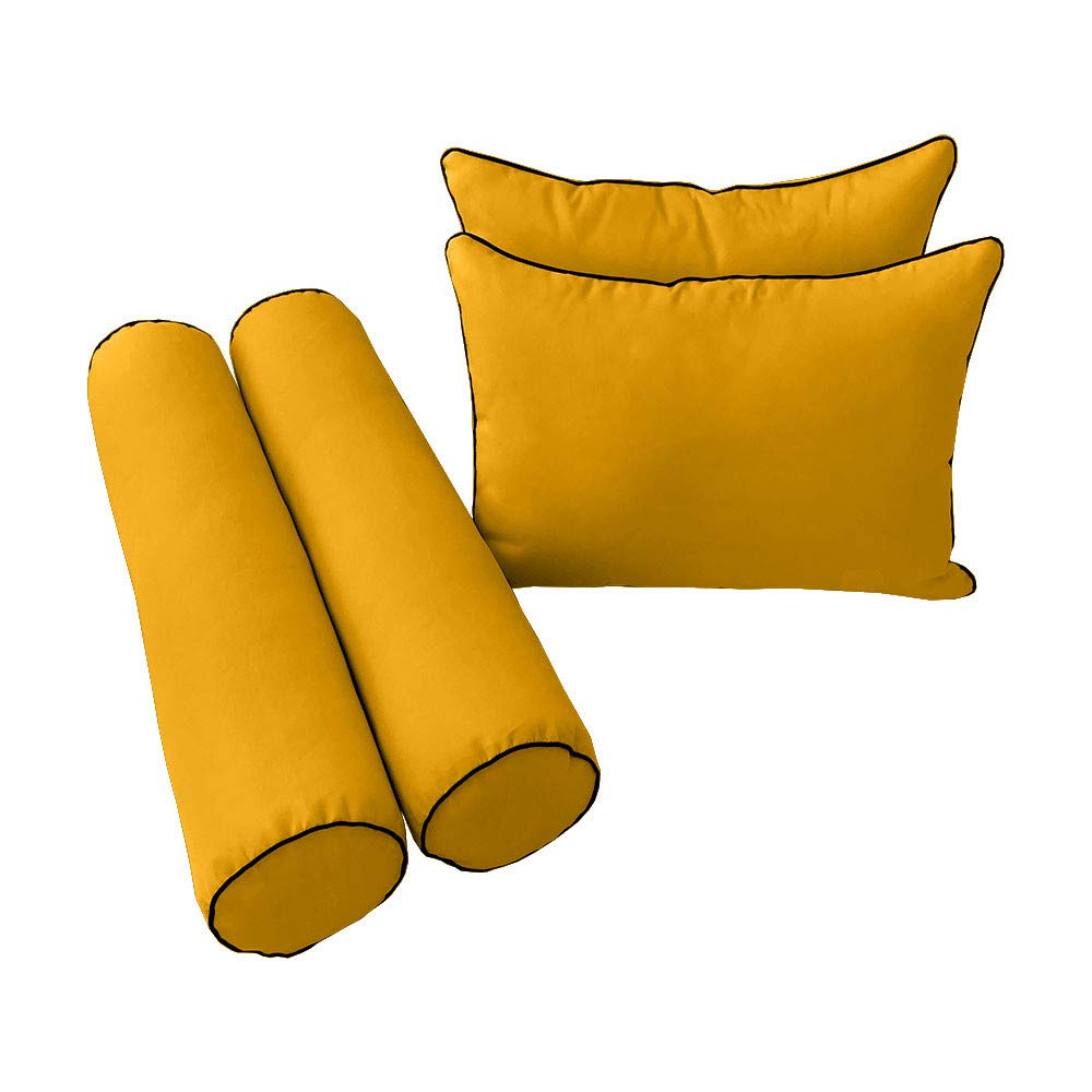 Prolinemax Outdoor Style 4-Piece Full Contrast Trim Daybed Mattress Cover Set with Bolster Pillow - Fitted Sheet AD108 - Perfect for Patio, Sunroom, and Guest Bedroom Decor