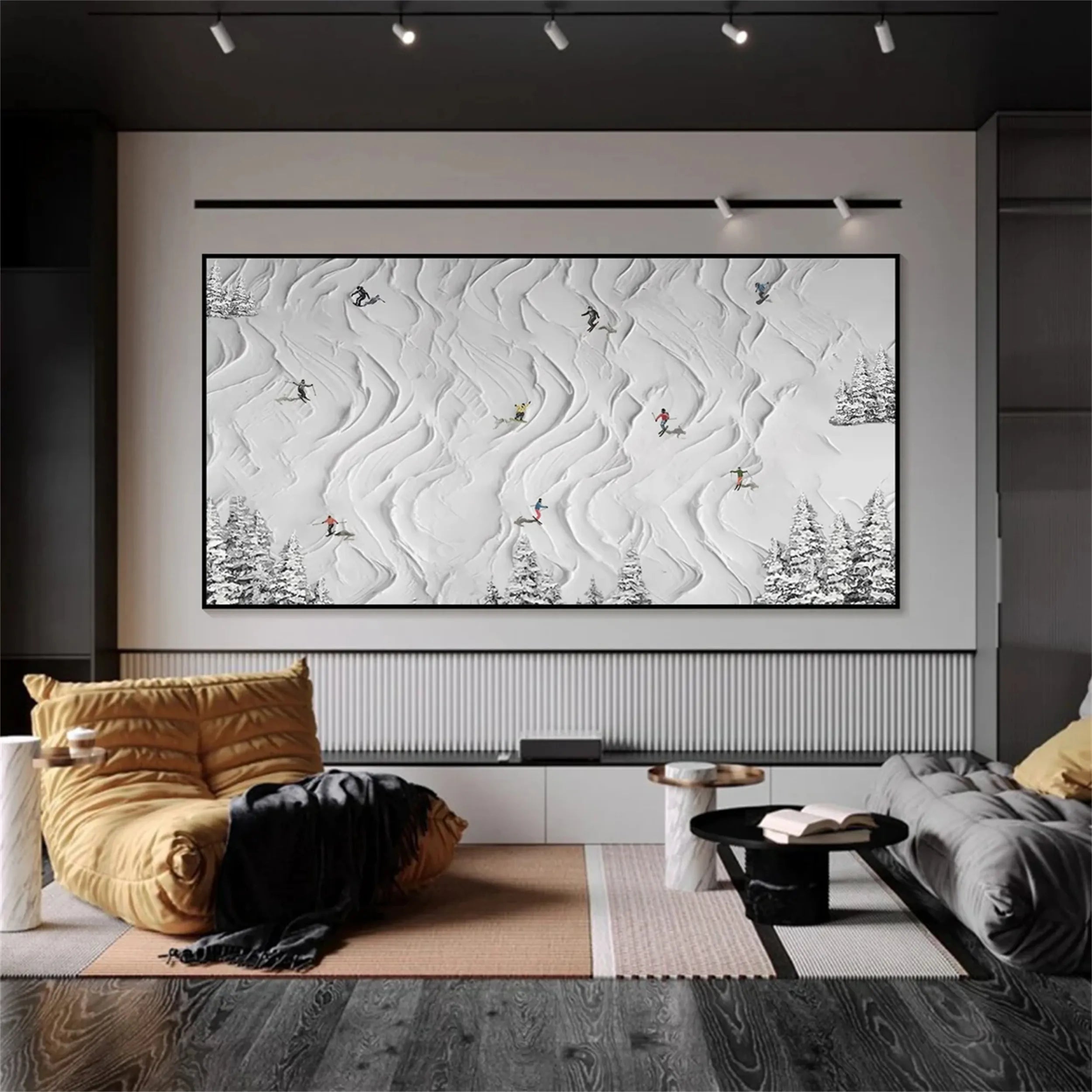 Premium Skiing Sport Art Textured Canvas Painting - Winter Sports Decor for Home & Office (Style #MM212) | Perfect for Ski Lodge, Mountain Cabin & Sports Enthusiast Gifts