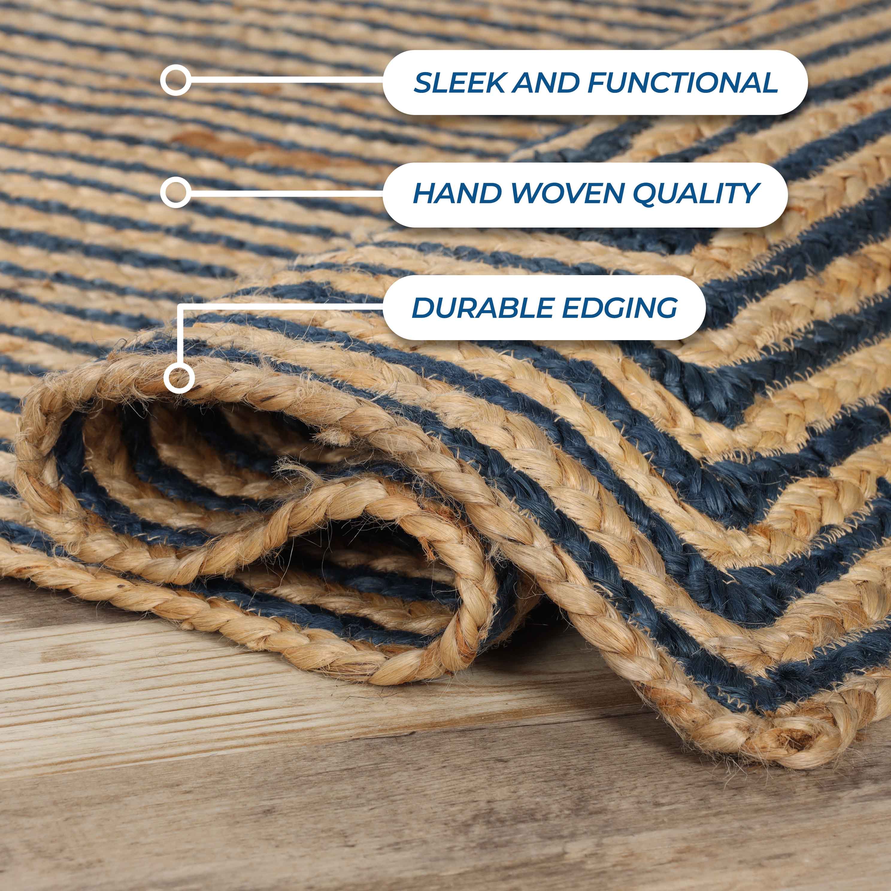 Braided Jute Reversible Handwoven Area Rug - Natural Fiber Floor Mat for Living Room, Bedroom, Patio - Eco-Friendly Indoor Outdoor Decor