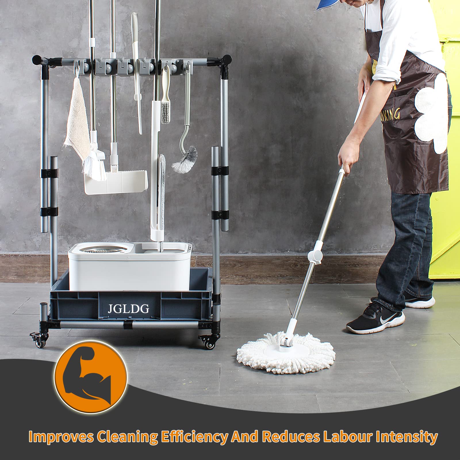 Wall Mounted Mop and Broom Holder - Heavy Duty Garage Organizer for Cleaning Tools, Janitorial Cart Accessories - Perfect for Home, Office, and Commercial Use