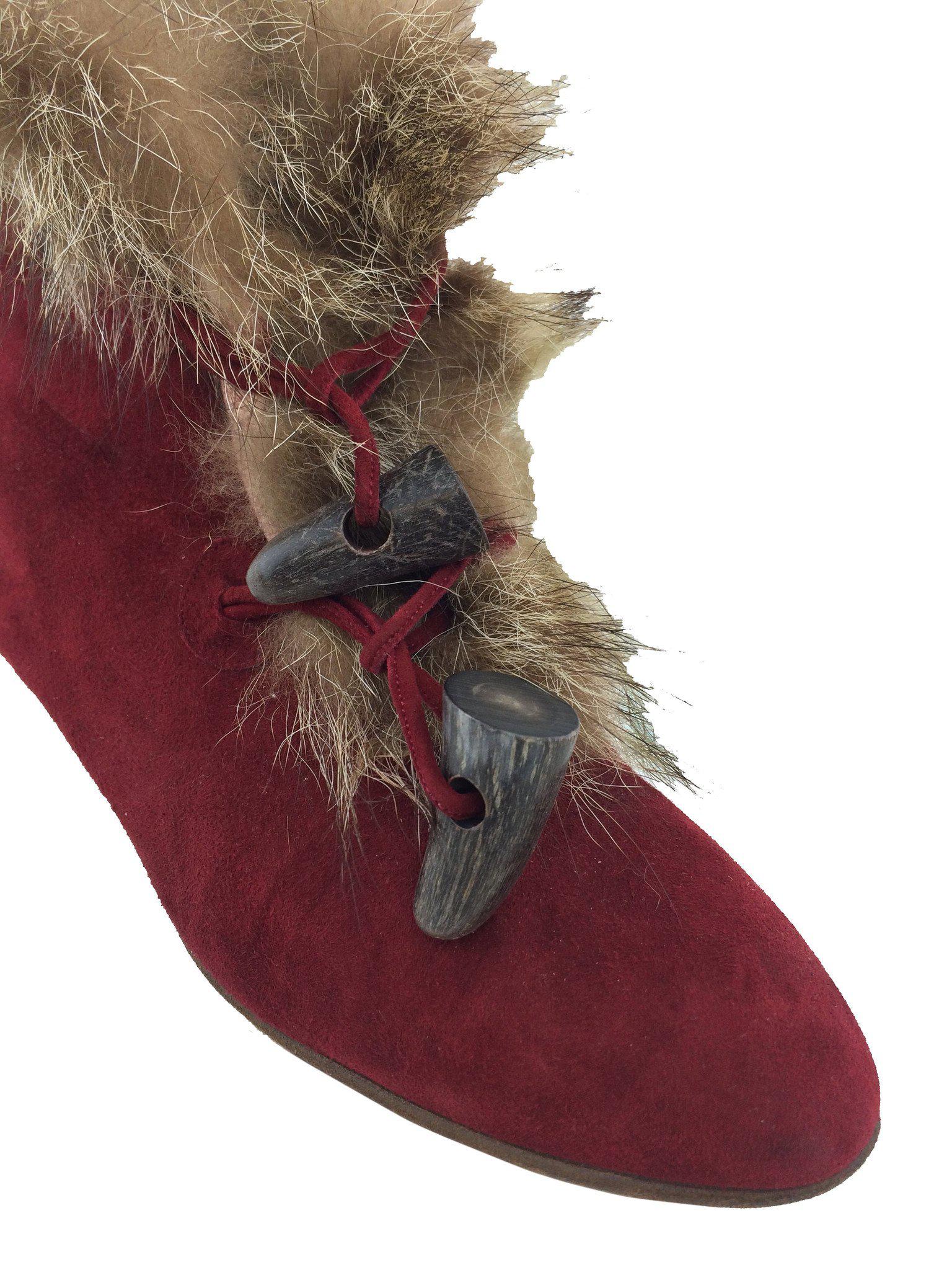 Manolo Blahnik Suede Fur Trim Toggle Booties Women's Size 7.5 - Stylish Winter Ankle Boots for Casual Outings & Date Nights