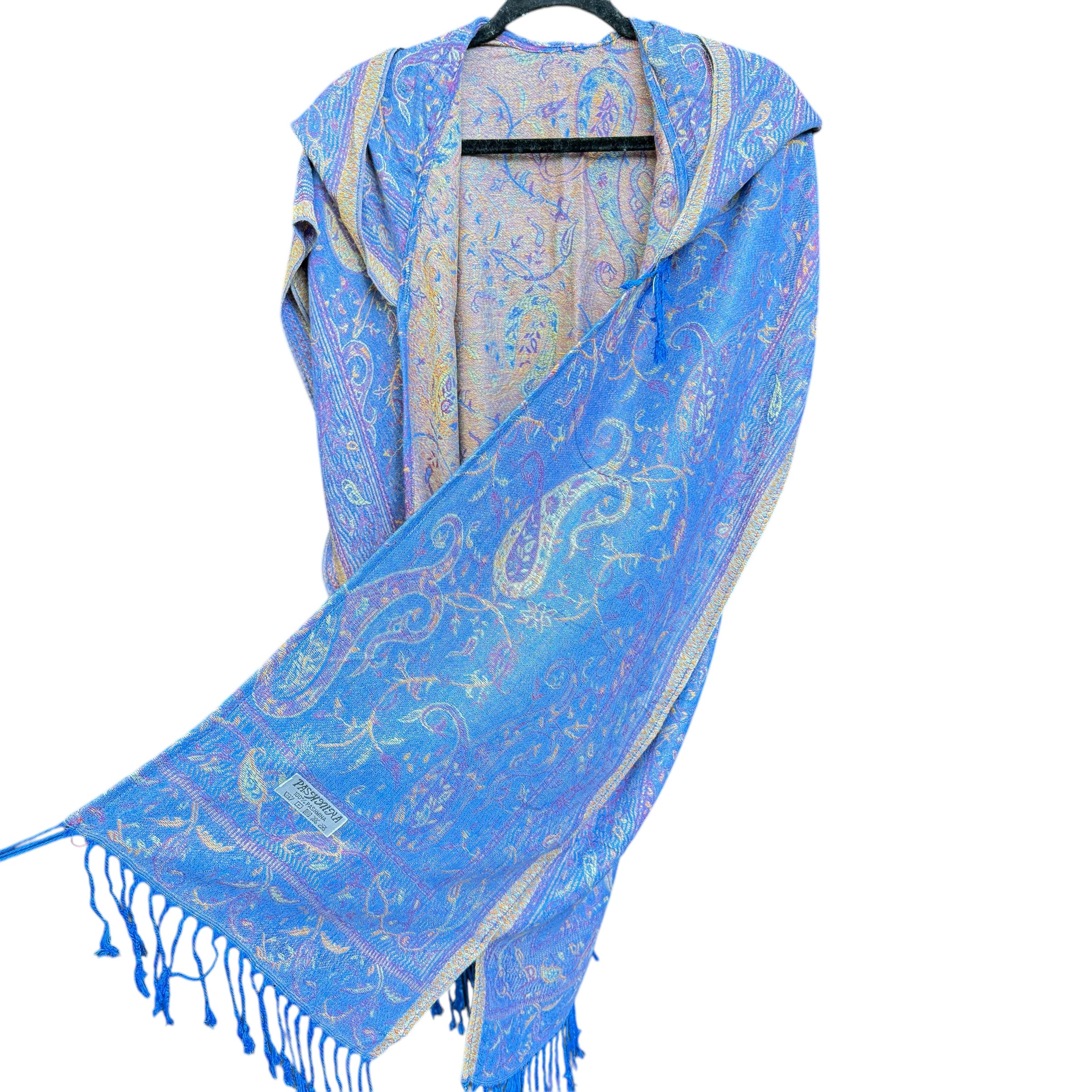 Royal Blue Paisley Pashmina Hooded Kimono - Soft Lightweight Wrap Cardigan for Women - Perfect for Yoga, Beach Cover-Up & Boho Fashion