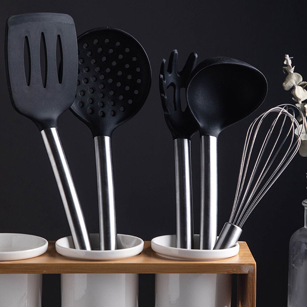 Premium Stainless Steel & Silicone Cooking Utensil Set - 5-Piece Non-Scratch Kitchen Tools for Baking, Frying & Mixing - Heat Resistant & Dishwasher Safe - Perfect for Home Chefs & Professional Kitchens