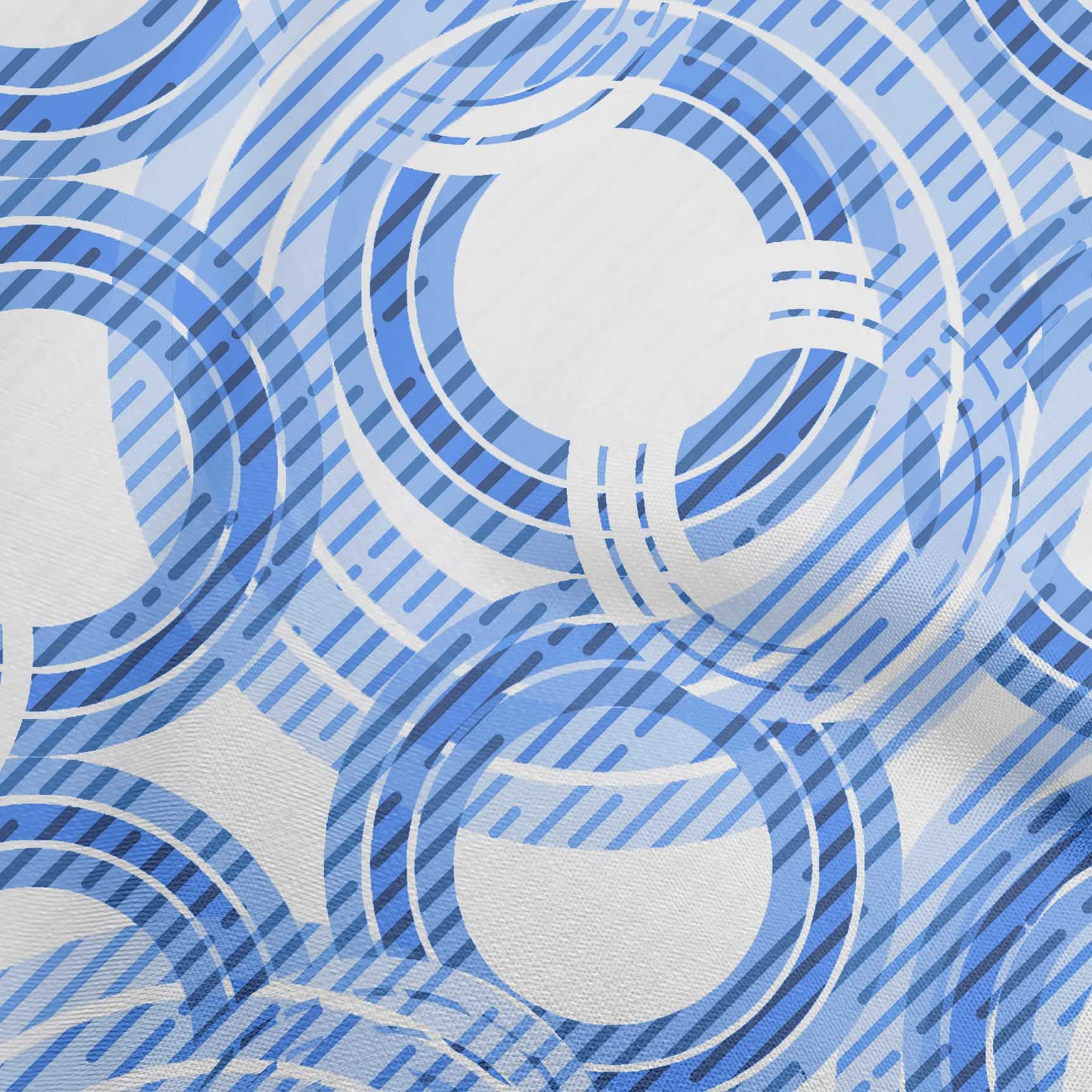 oneOone Cotton Cambric Medium Blue Geometric Print Fabric by The Yard - 56