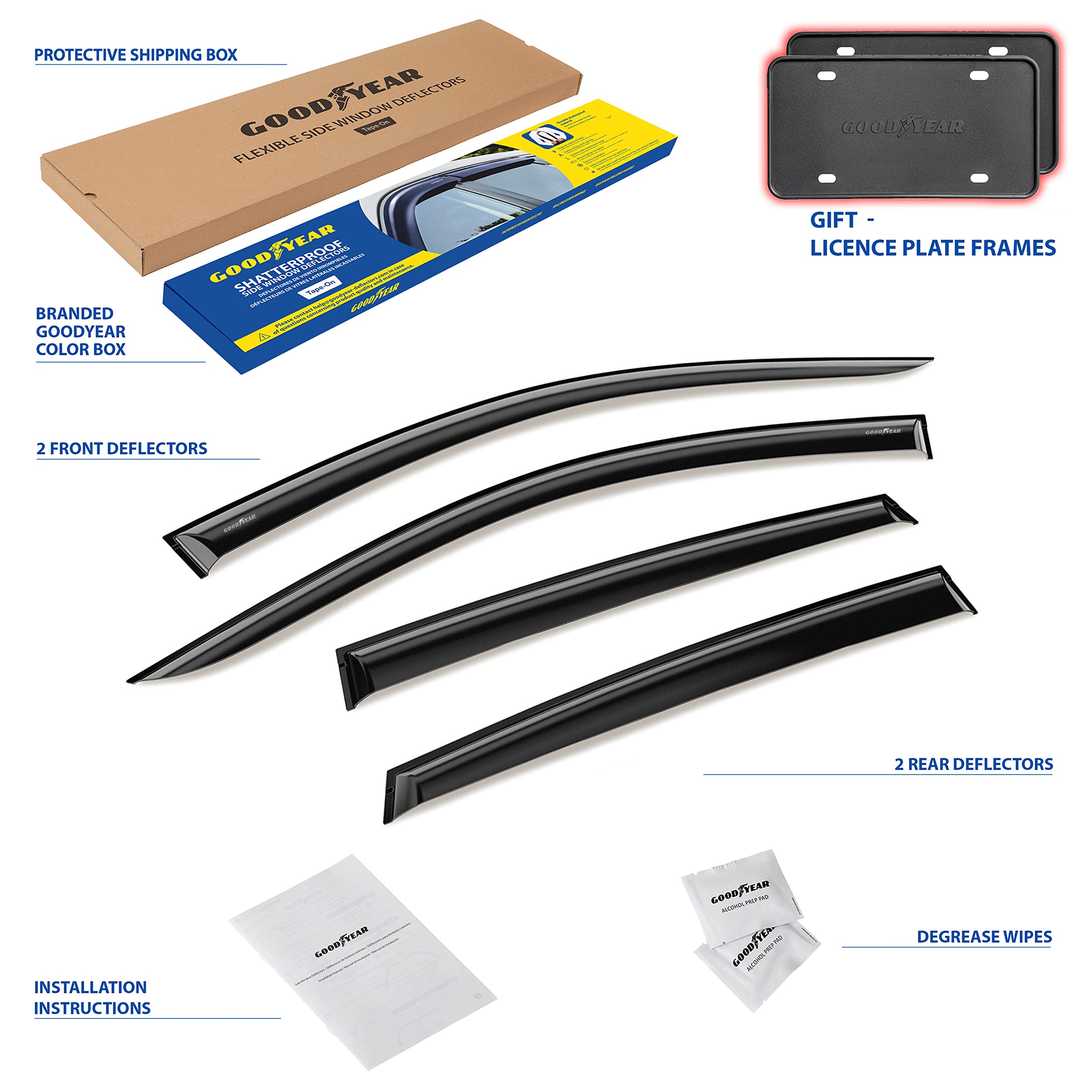Goodyear Shatterproof Side Window Deflectors for Honda CR-V (CRV) 2007-2011 - 4pc Tape-on Rain Guards & Vent Visors - Car Window Deflectors for Weather Protection & Improved Airflow - Perfect for Rainy Days & Highway Driving