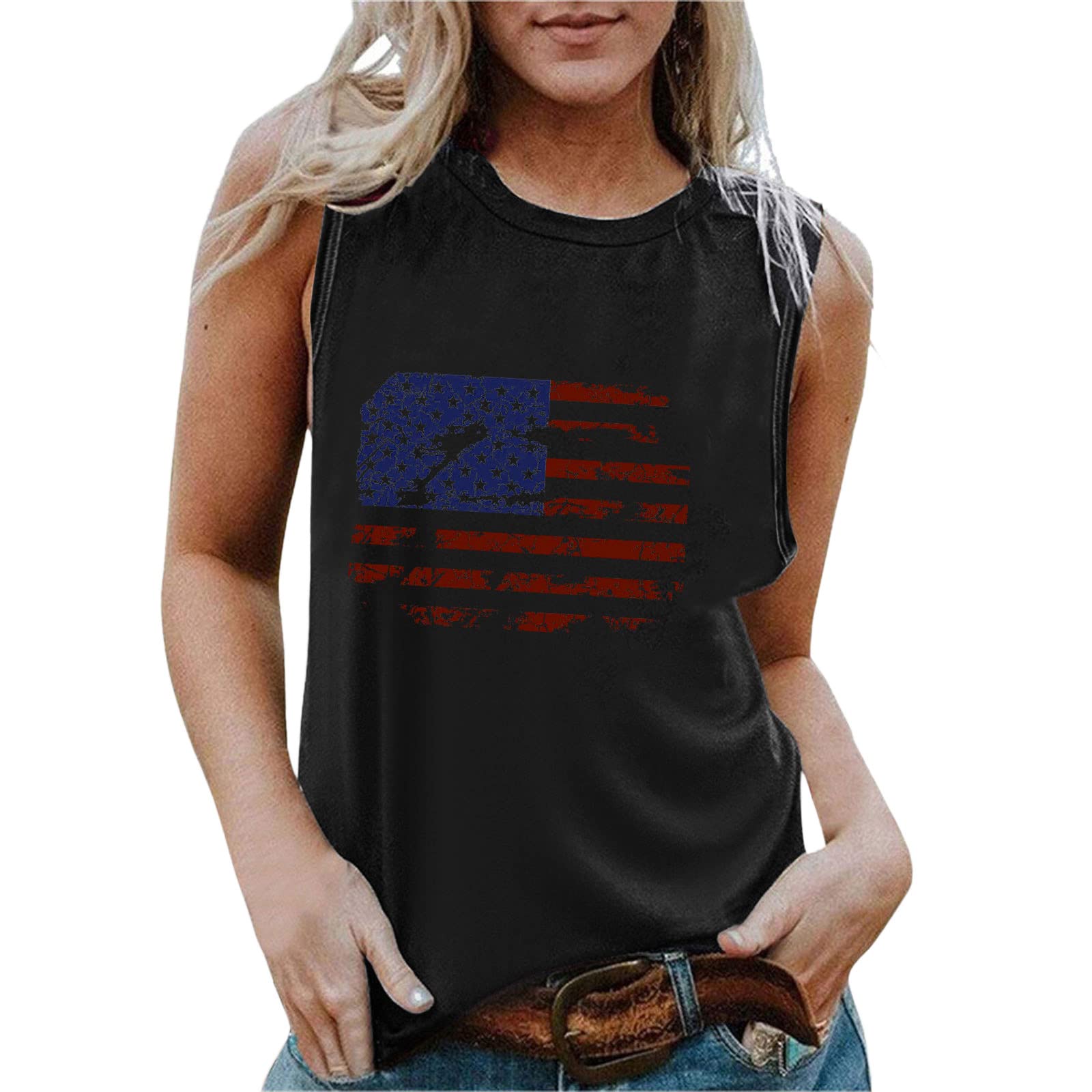 Women's Summer Crop Tank Tops - Floral Print Casual Comfortable O-Neck Shirts - Plus Size 2XL - Perfect for Beach, Yoga, and Everyday Wear