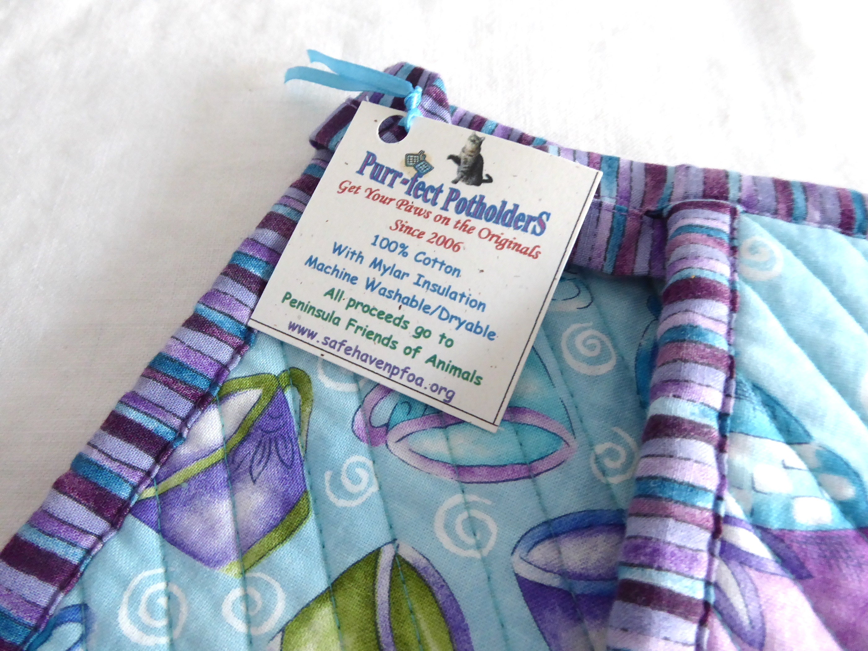 Handmade Purple Aqua Teapot and Teacup Set with Padded Potholders - Supports Animal Charity | Perfect for Afternoon Tea, Gift Giving, and Kitchen Decor