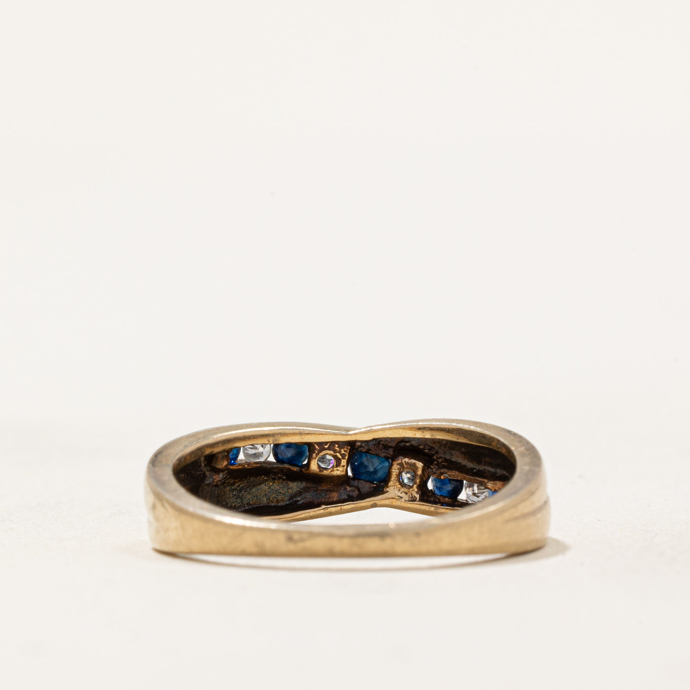 Sapphire and Diamond Crossover Ring - 0.16ctw Blue Sapphire & 0.10ctw Diamond - Size 6 - Elegant Wedding, Engagement, Anniversary Gift for Her