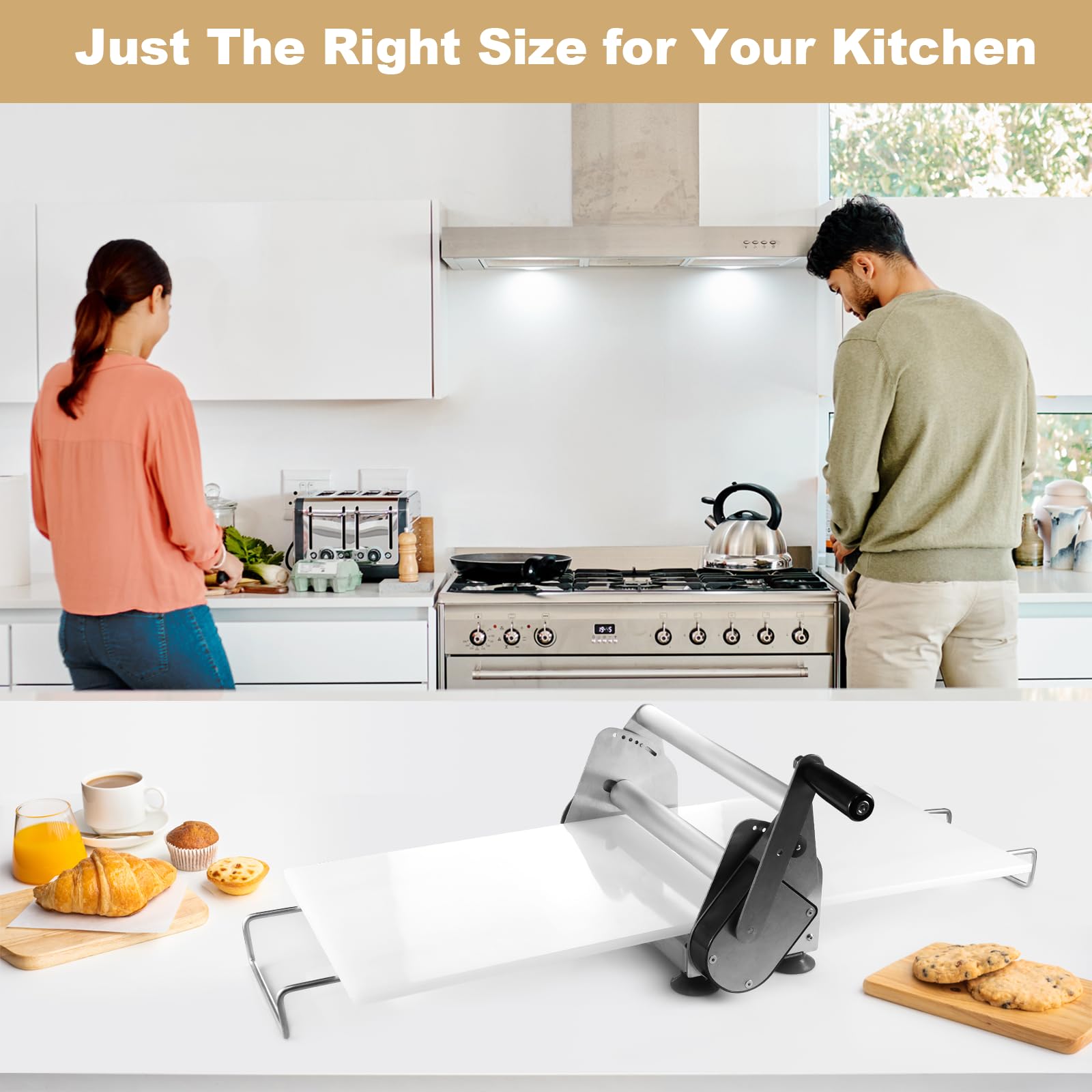 Stainless Steel Manual Dough Roller Machine - Adjustable Thickness Folding Dough Sheeter with 2 Non-Stick Boards for Pizza, Pasta & Pastry Making | Perfect for Home Bakeries & Commercial Kitchens