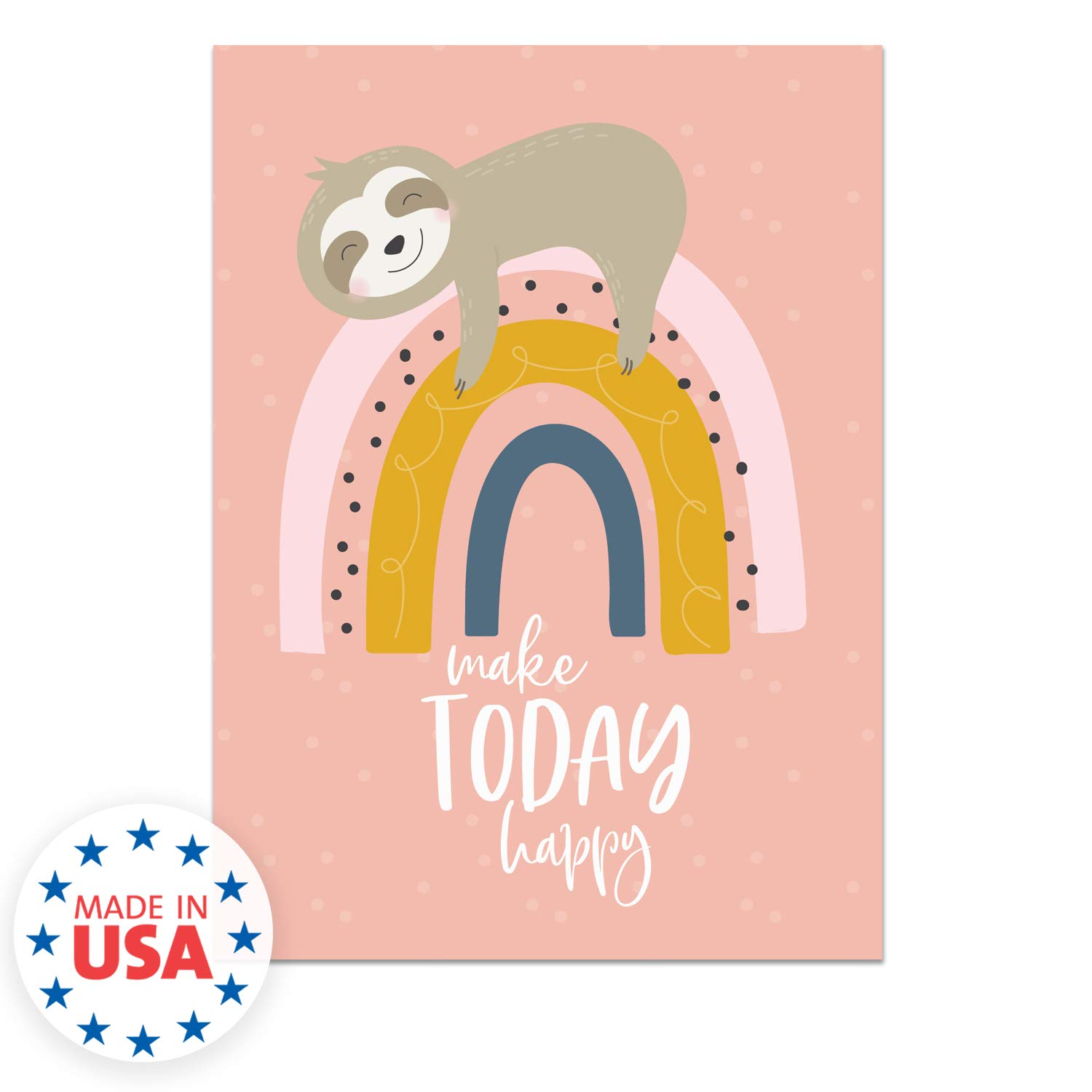 24-Pack Happy Rainbow Sloth Encouragement Greeting Cards with Envelopes - 6 Cute Animal Designs for Baby Shower, Birthday & All Occasions - 3.5
