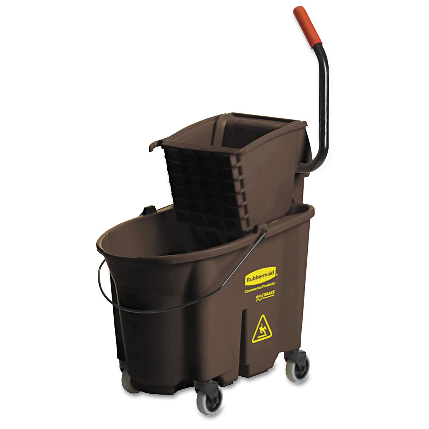 Rubbermaid Commercial WaveBrake 35 Quart Side-Press Mop Bucket with Wringer on Wheels - Heavy Duty Floor Cleaning System for Schools, Hospitals & Commercial Spaces - Brown