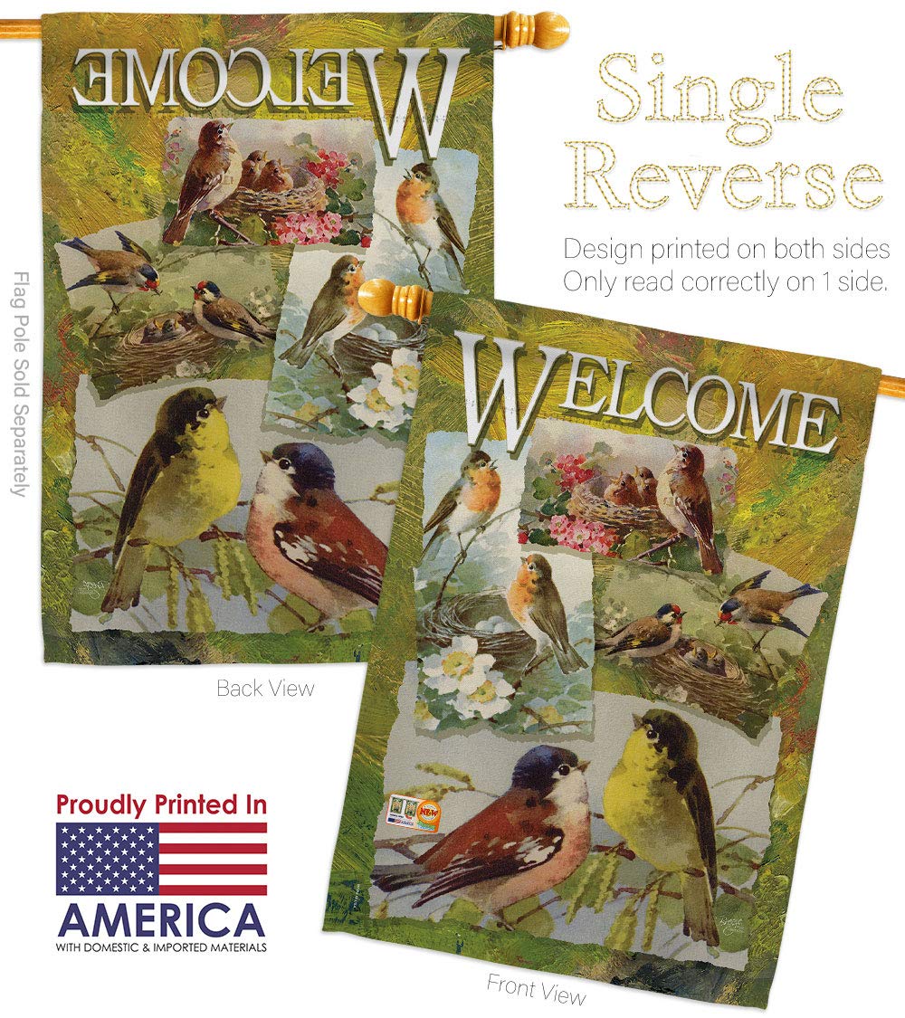Premium Bird Collage House Flags Set - Flamingo, Hummingbird, Cardinal & Peacock Designs | Spring Wildlife Embroidery Decor | 28x40 Inch Outdoor Yard Banner | Made in USA | Perfect for Garden, Patio & Seasonal Home Decoration