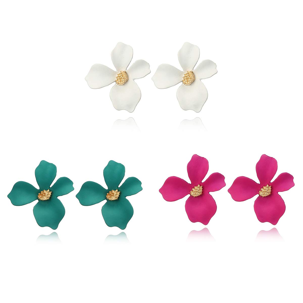 3 Pairs Resin Large Rose Flower Petal Stud Earrings for Women - Elegant Floral Dangle Earrings for Wedding, Party & Everyday Wear