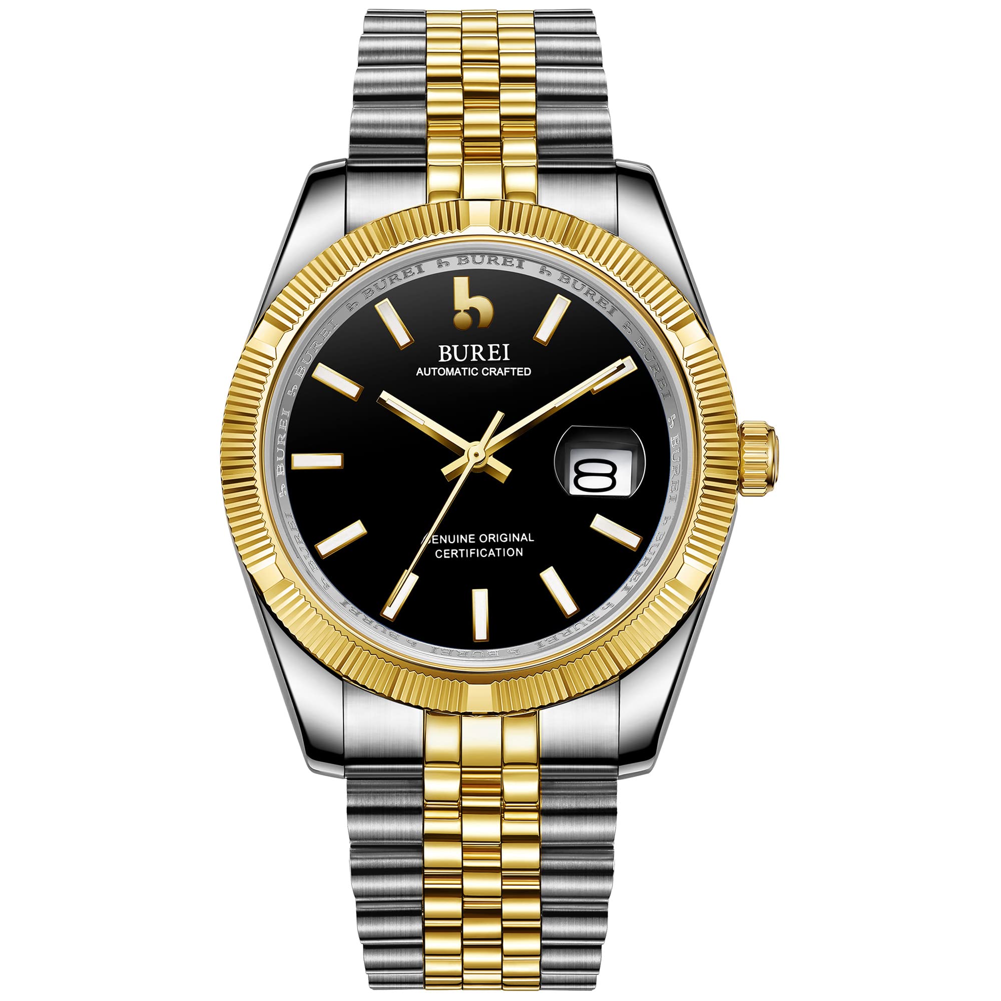BUREI Men's Classic Luxury Stainless Steel Waterproof Watch with Date Display & Sapphire Crystal - Perfect for Business, Formal Events & Everyday Wear