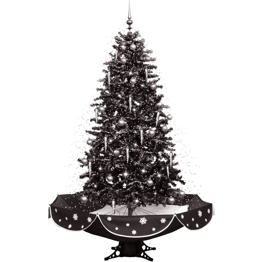75-inch Black Musical Christmas Tree with Animated Snow & Umbrella Base - Indoor Holiday Decor for Home, Office, Party | CT-STR075A-BLK | Perfect for Living Room, Bedroom, Christmas Party Decoration