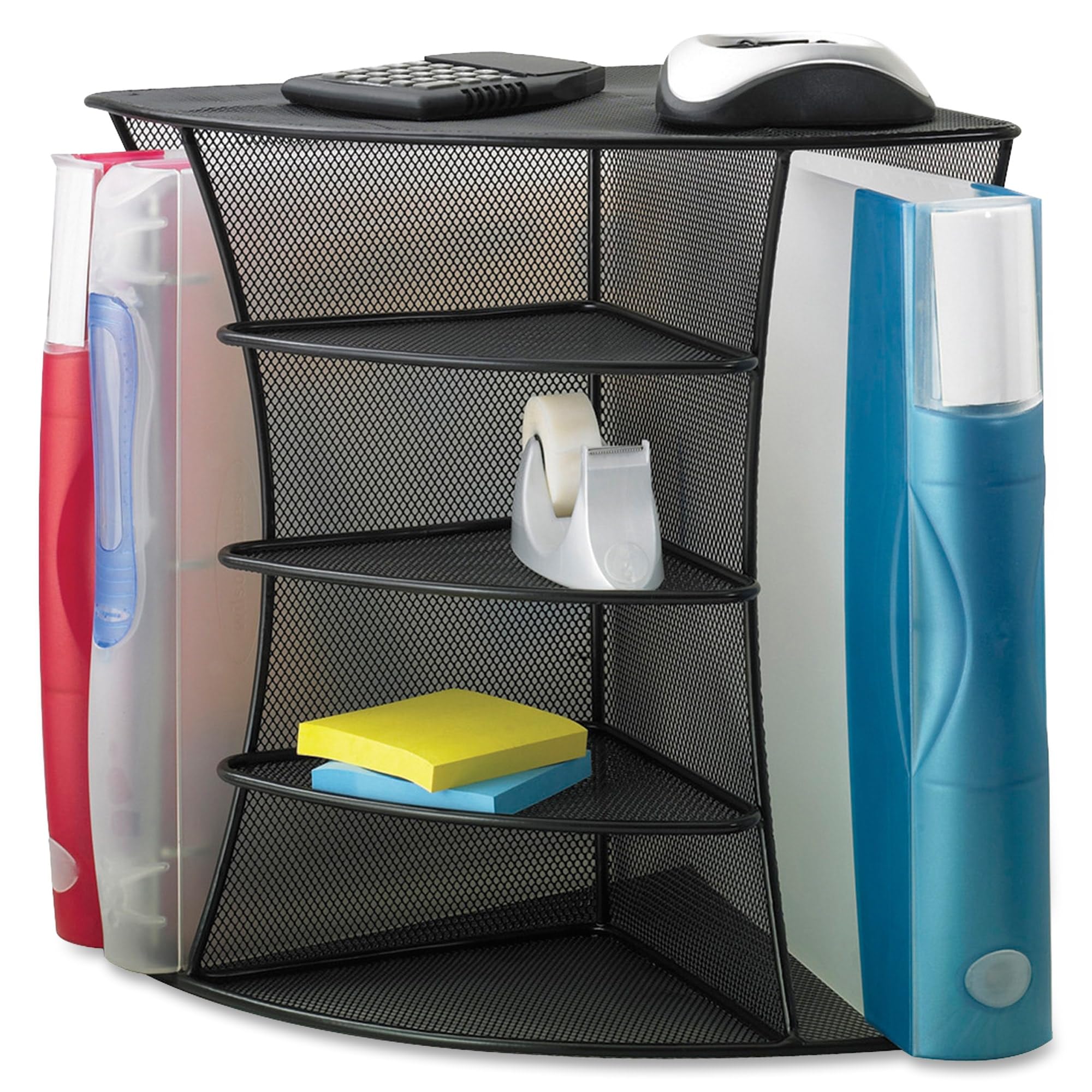 Safco 3261BL Onyx Mesh Corner Organizer - Heavy Duty Steel Mesh Desk & Office Storage Organizer, 13