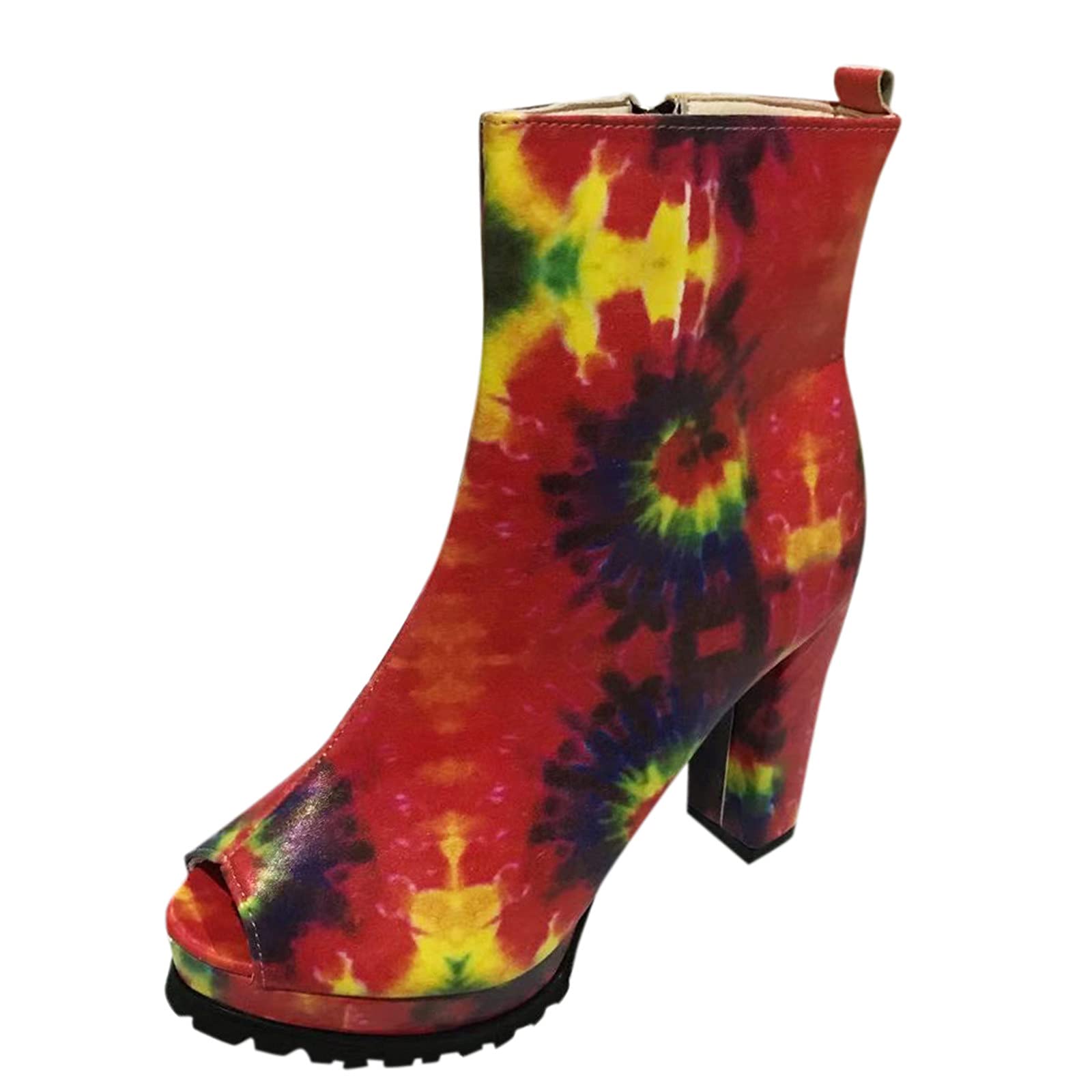 Stylish Women's Ankle Boots with Peep Toe & Thick Heel - Single Zipper Design for Comfort & Fashion (Red, Size 6.5) | Perfect for Office, Dating & Casual Outfits