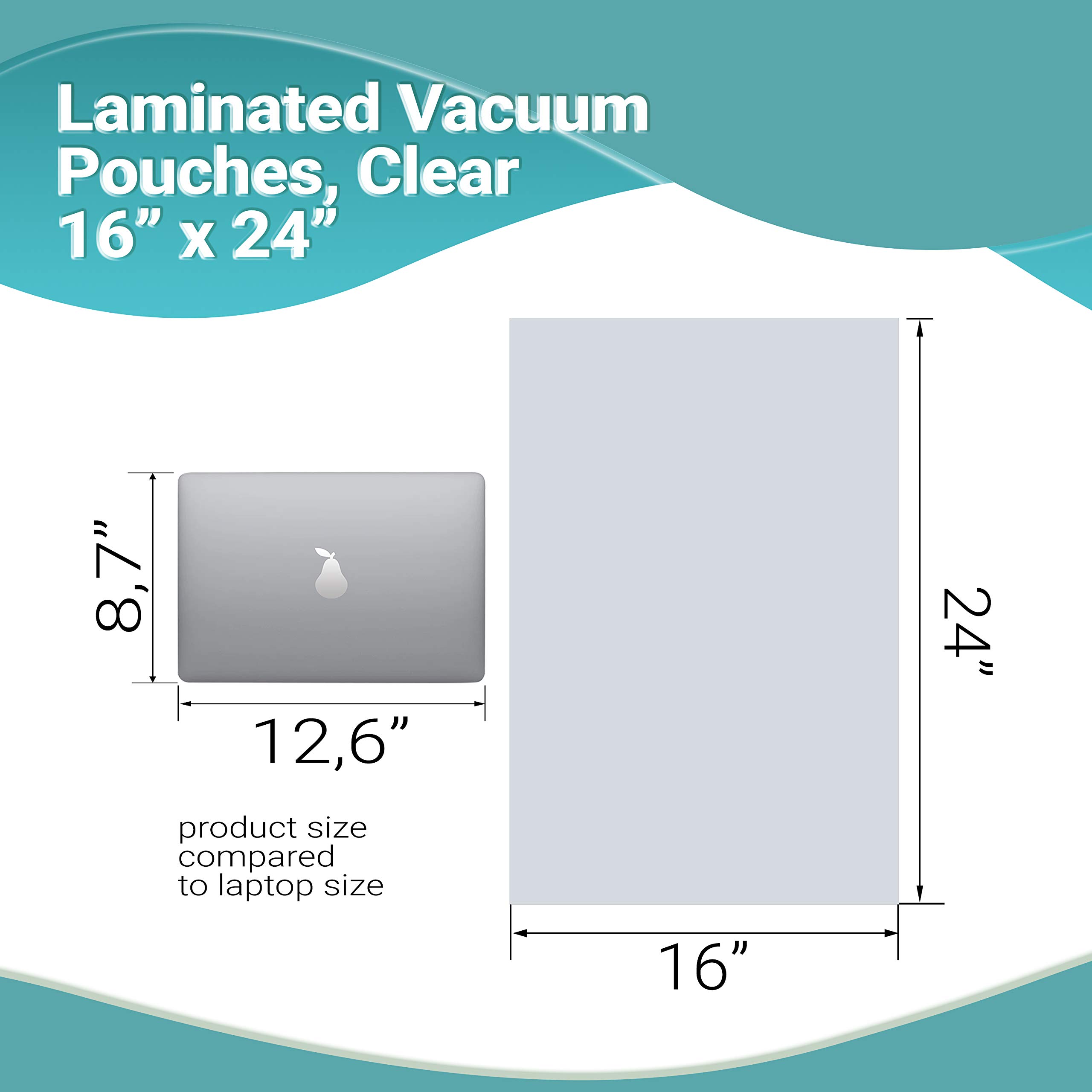 APQ 500-Pack Jumbo Co-Extruded Vacuum Pouches 16x24 Inches | 3 Mil Thick Clear Vacuum Food Storage Bags | Ideal for Food Preservation, Sous Vide, Meal Prep & Industrial Packaging