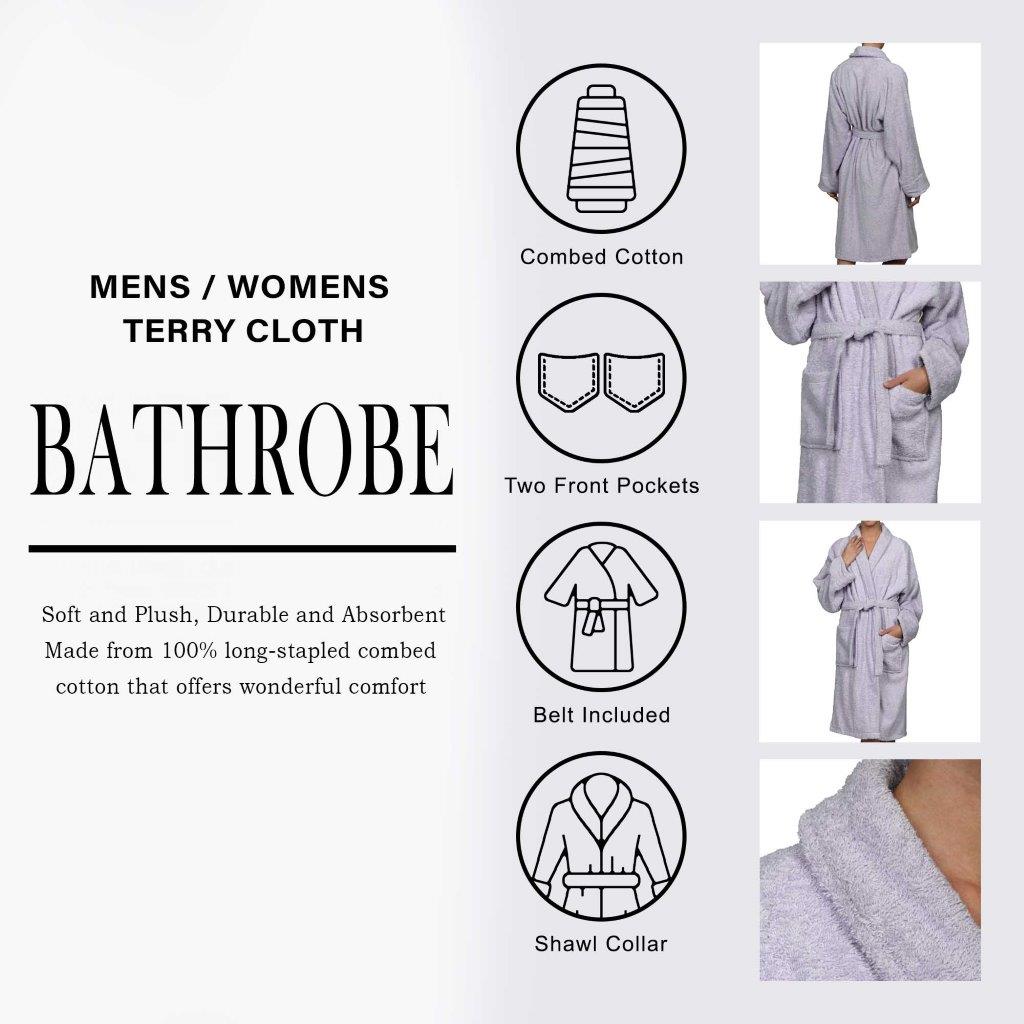 Premium Cotton Ultra Soft Terry Adult Unisex Lightweight Luxury Bathrobe - Spa, Hotel & Home Relaxation Wear for Men and Women