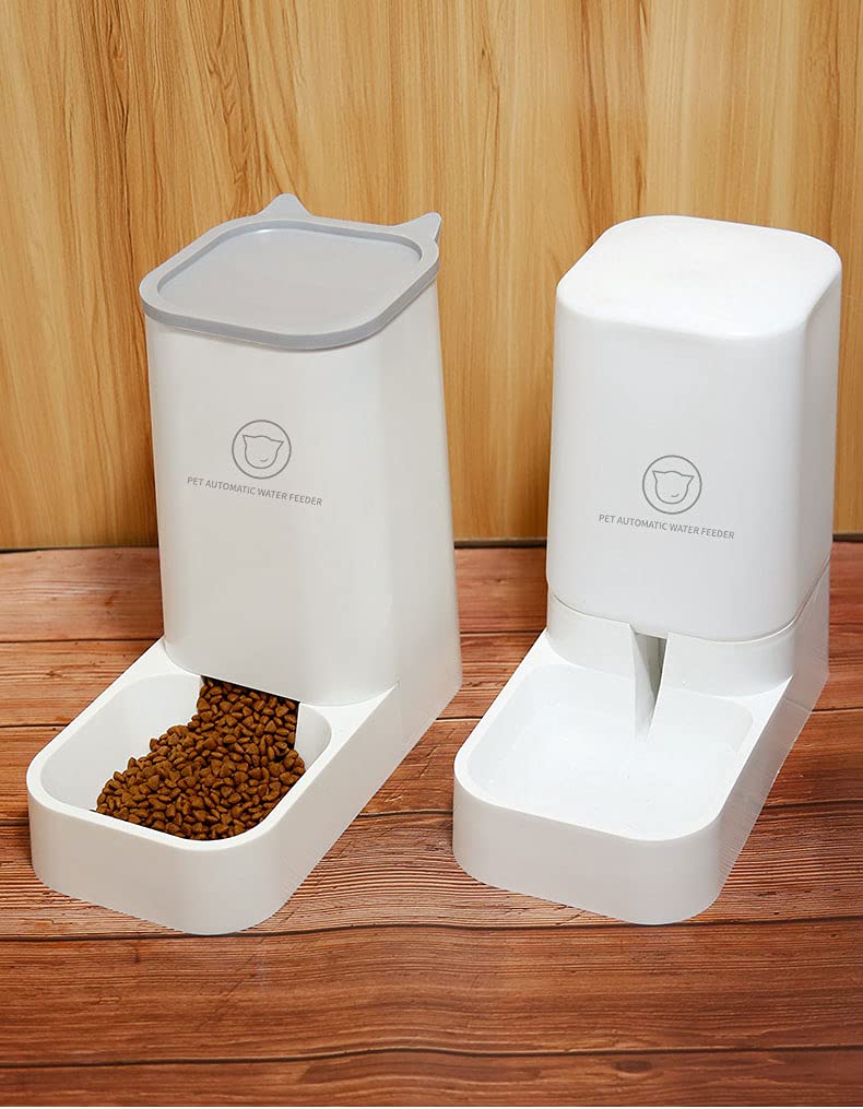 Automatic Gravity Pet Feeder & Water Dispenser for Cats & Dogs - No Spill Large Capacity Food Bowl for Small, Medium, Large Breeds (White) - Perfect for Home, Travel, and Office Use