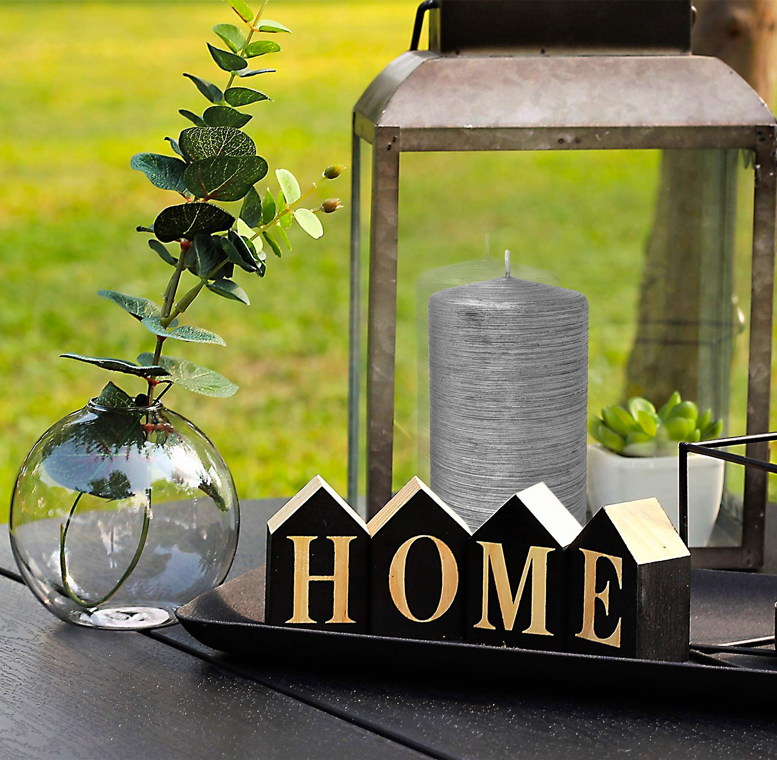 Hyoola Brushed Metallic Pillar Candles 6 Pack - Titan Silver Decorative Candles (2.75