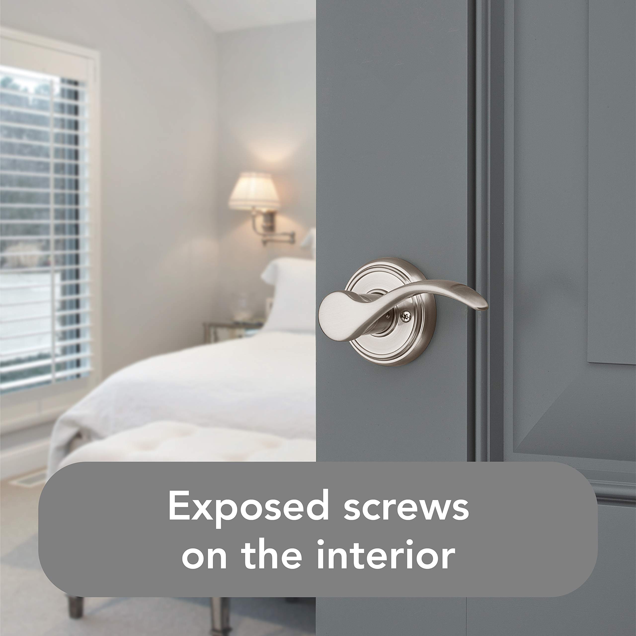 Baldwin Tobin Reversible Interior Passage Door Lever - Non-Locking Hallway Closet Bedroom Door Handle with Microban Antimicrobial Protection in Satin Nickel Finish - Perfect for Residential Homes, Offices, and Commercial Spaces