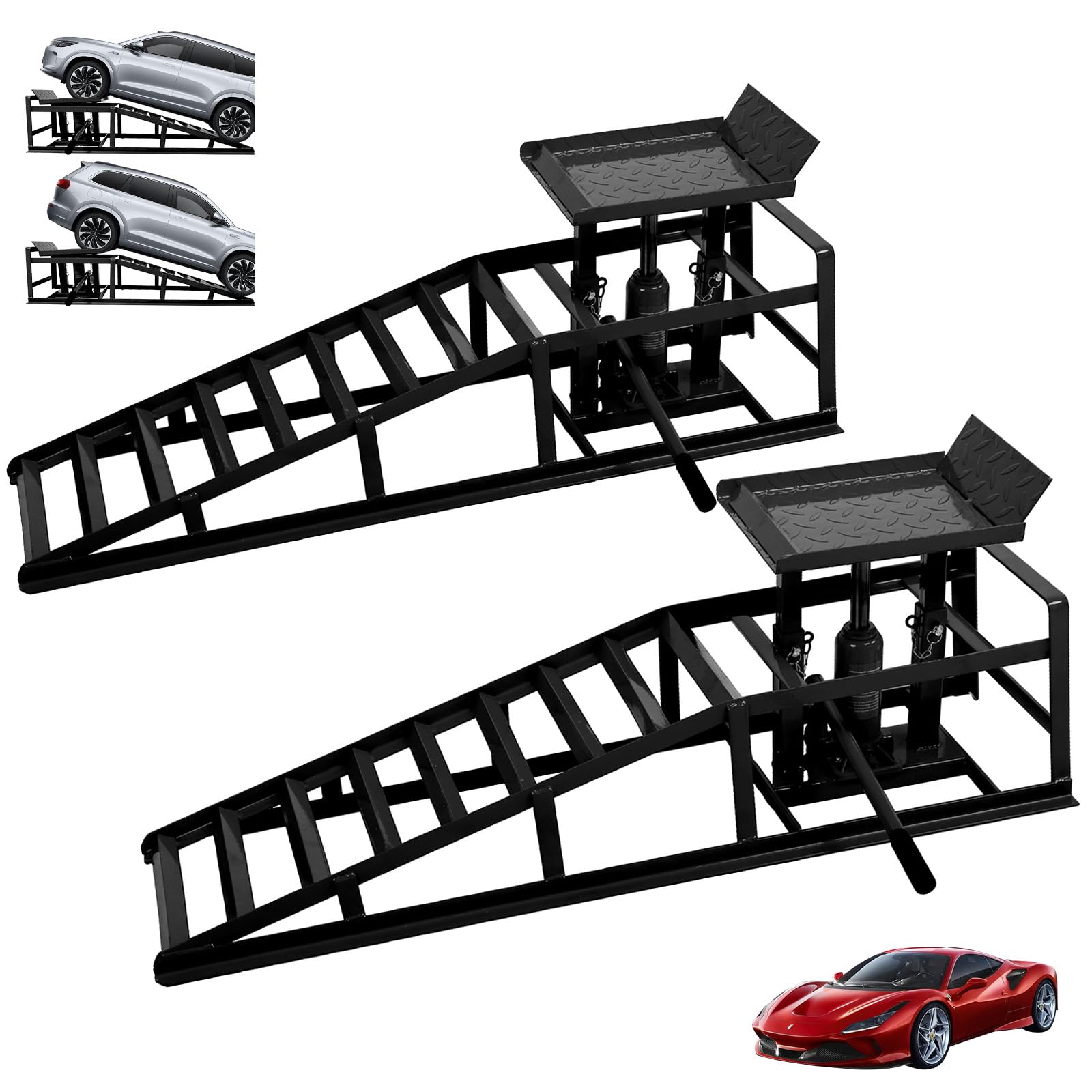 Heavy Duty Hydraulic Car Ramps - 2PCS 5 Ton (10,000 LBS) Portable Vehicle Lift for Auto Repair | High Lift Car Ramps for Home Garage & Professional Use | Perfect for Oil Changes, Tire Rotation & Underbody Maintenance