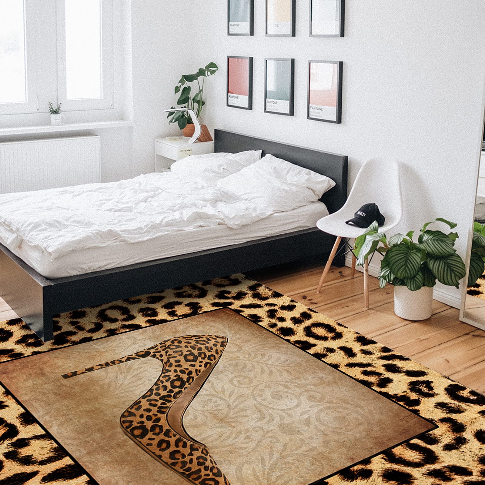 Libaoge 2'7''x5' Kids Bedroom Rug - Leopard Print Non-Slip Washable Area Carpet for Dorm, Office & Hallway | Soft Animal Skin Texture Floor Mat for Bedside, Playroom & Nursery Decor