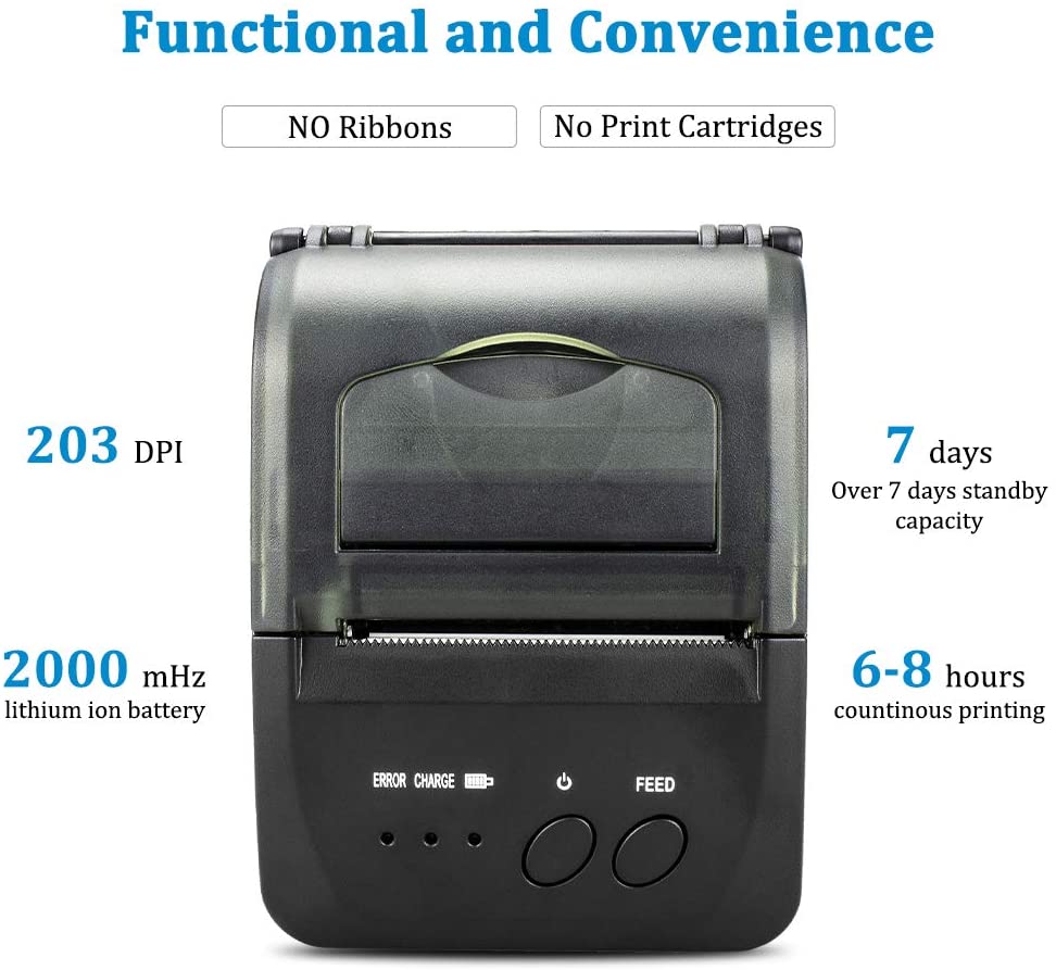 NT 1809DD 58mm Thermal Printer for Receipts, Labels & Barcodes - High-Speed USB/Bluetooth POS Printing for Retail, Restaurant & Warehouse Use