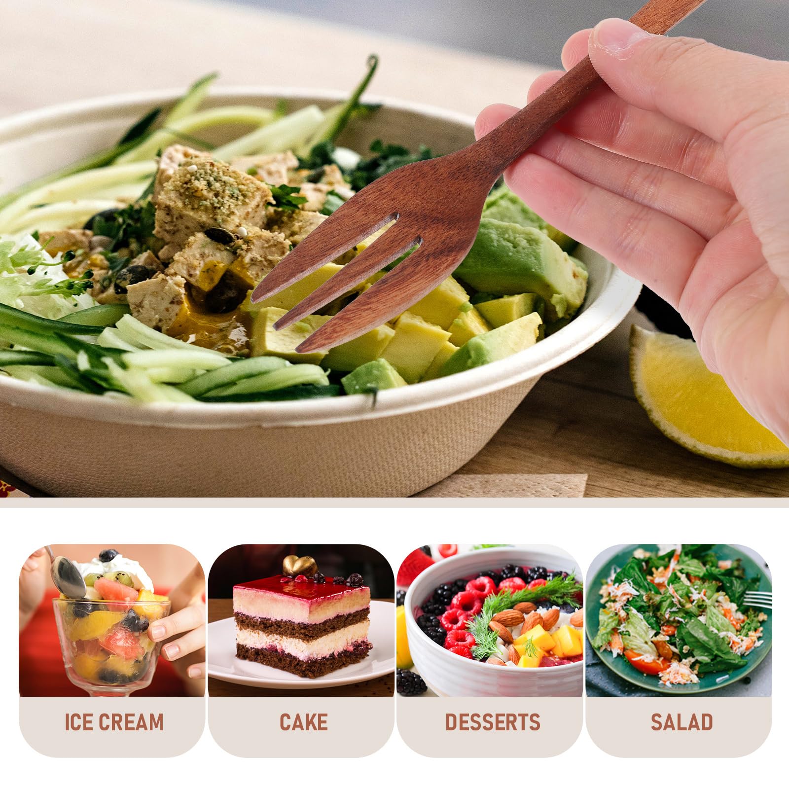 Eco-Friendly Wooden Forks Set - Reusable Japanese Style Salad & Dinner Forks for Pasta, Fruit, Noodles | Perfect for Picnics, BBQs, Camping & Sustainable Dining