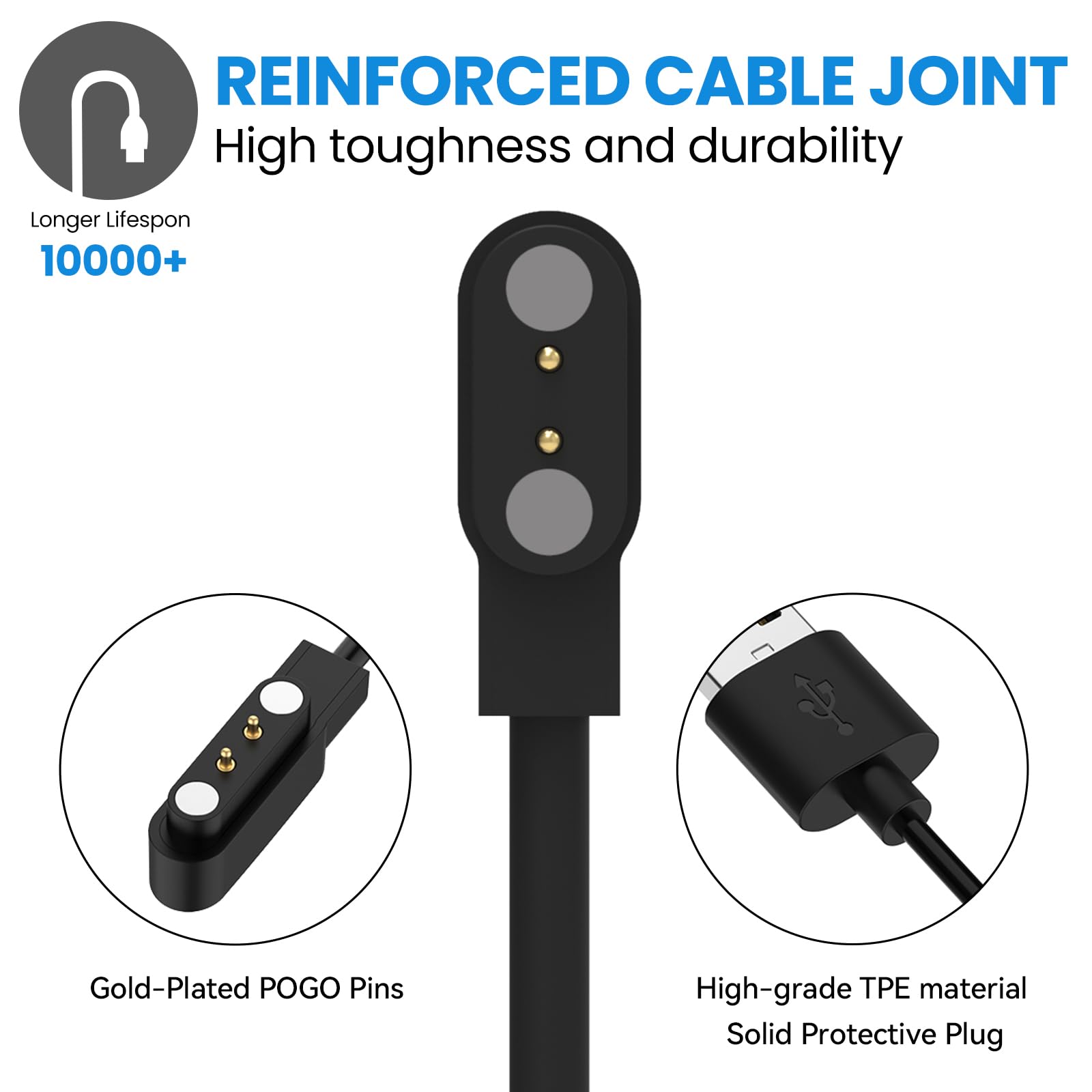 Magnetic USB Charging Cable for Mindrose H80/H56 & Parsonver SR1 Smart Watch - Portable Replacement Charger Cord (Black & White) - Perfect for Travel, Office, and Home Use