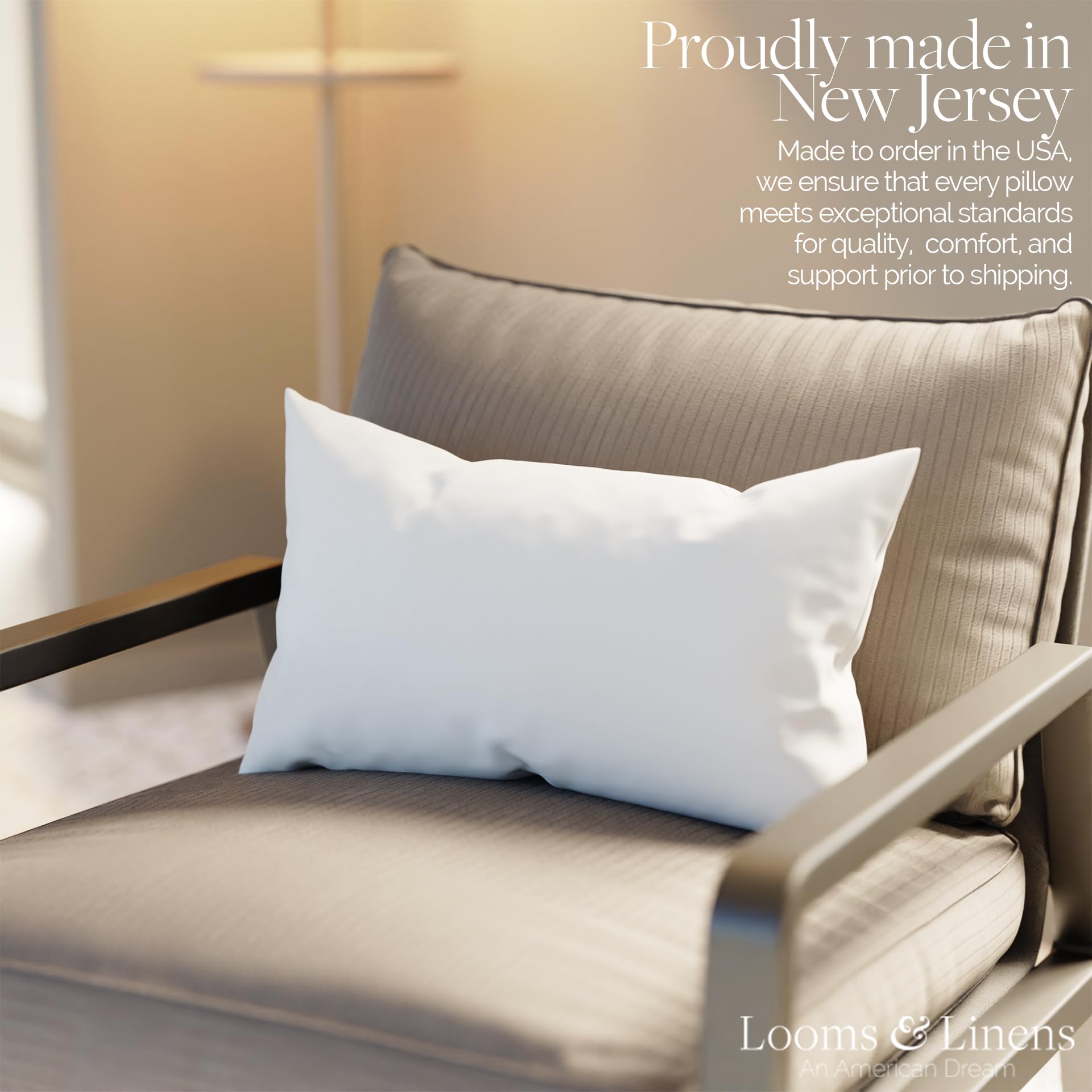 Premium Lumbar Pillow Insert Set of 6 - 14x22 Inch Down Alternative Filled Pillows for Sofa & Bed - Soft Support for Back Pain Relief - Made in USA by Looms and Linens - Perfect for Living Room, Office & Travel Comfort