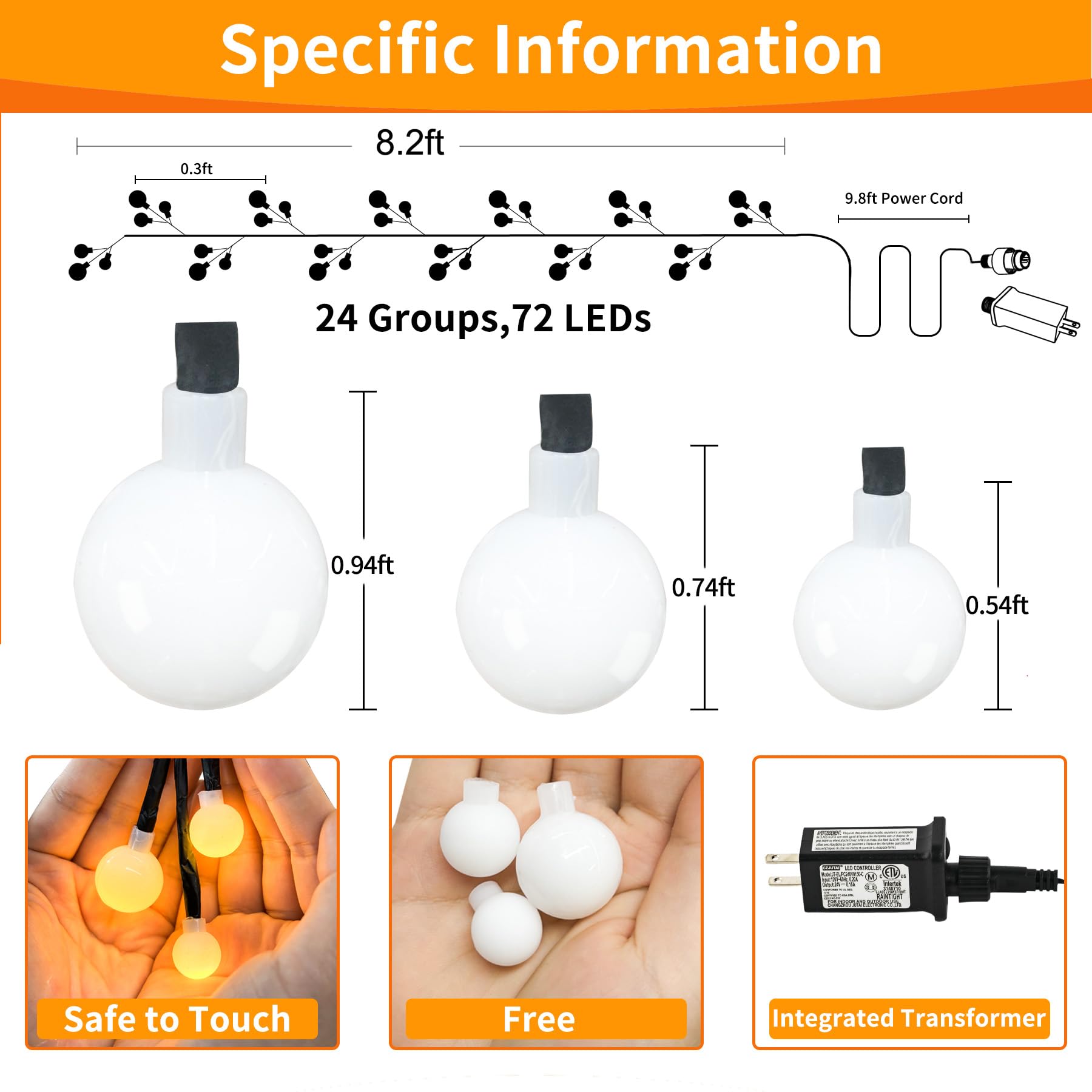 8.3ft 72 LED Globe String Lights - 8 Lighting Modes, Indoor/Outdoor Plug-in Curtain Lights for Patio, Garden, Wedding, Party & Christmas Decor (Warm White) | Perfect for Bedroom, Living Room, Bookshelf & Holiday Lighting