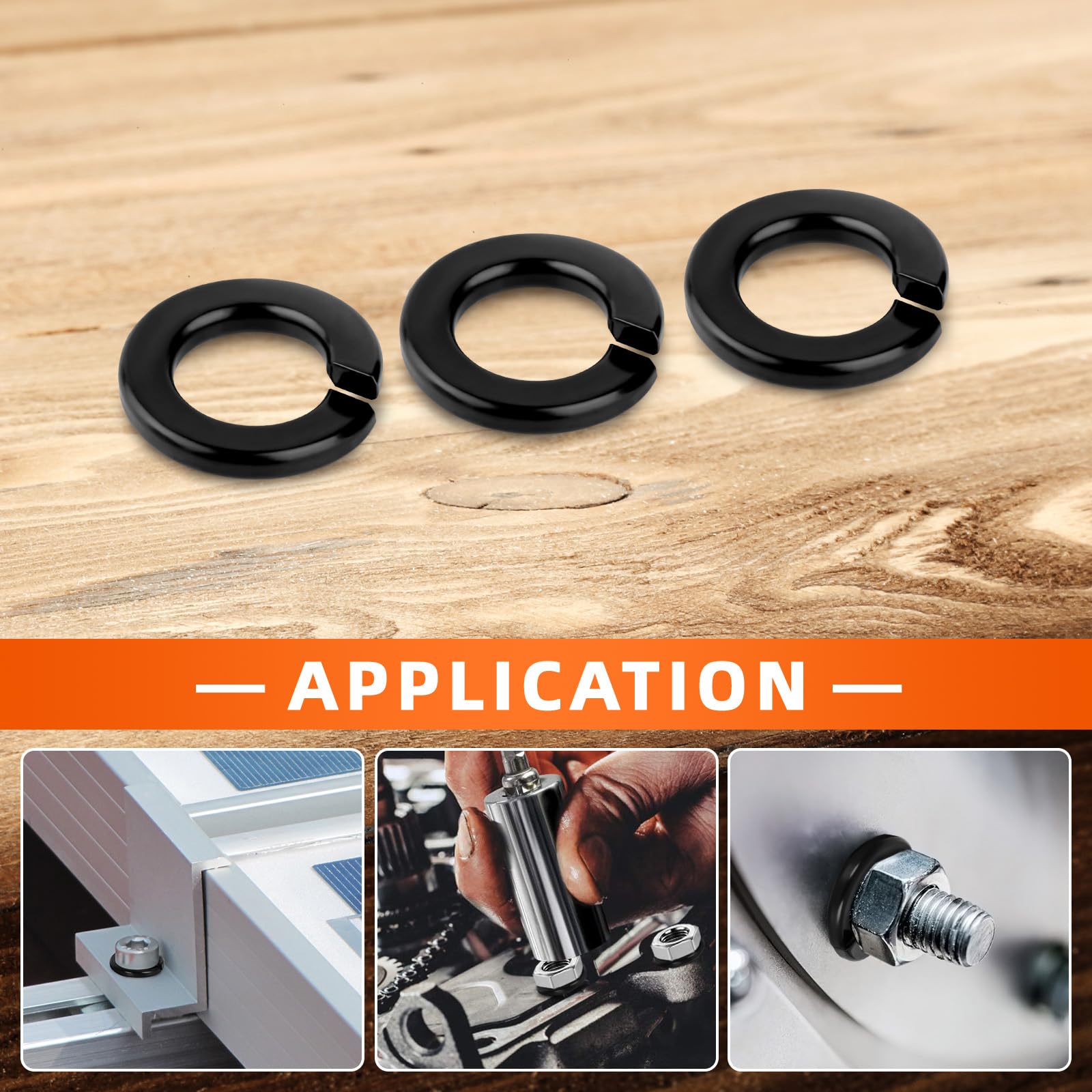 M6 Lock Washer Spring Lock Washer - 100 PCS Stainless Steel 18-8 (304) Black Finish - Heavy Duty Fasteners for Automotive, Machinery & DIY Projects