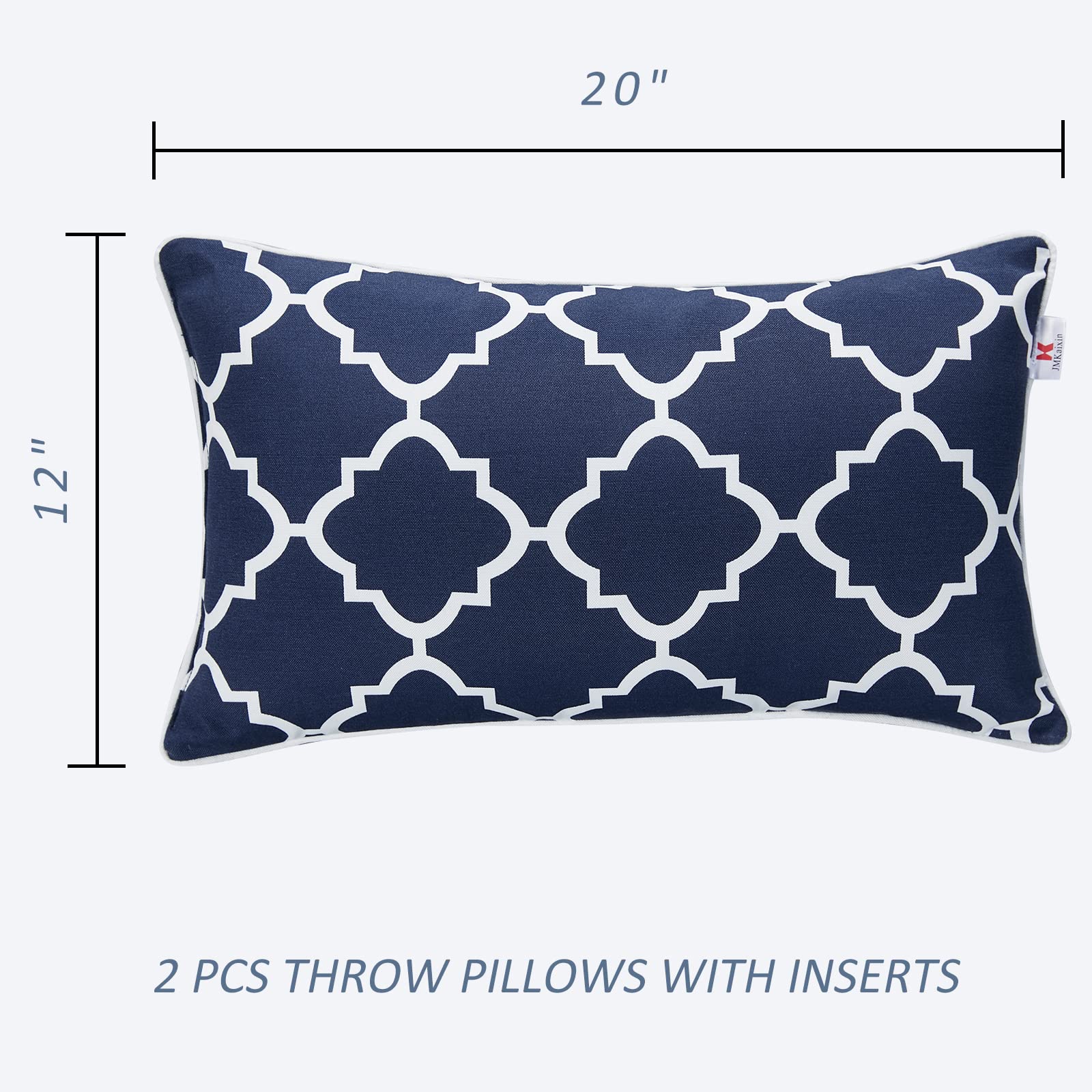 Waterproof Outdoor Lumbar Pillows Set of 2 - 12x20 Inch Decorative Patio Cushions with Inserts - Perfect for Garden, Poolside & Backyard Furniture Comfort
