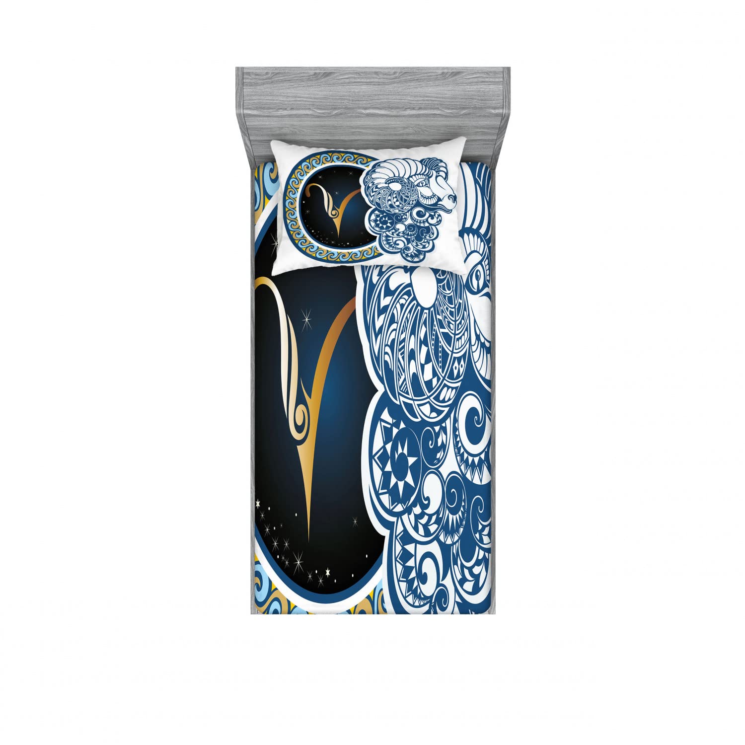 Ambesonne Zodiac 2-Piece Twin XL Fitted Sheet & Pillow Sham Set - Aries Astrology Sign Bedding Decor (Multicolor) | Perfect for Dorm Rooms, Teen Bedrooms & Horoscope Lovers