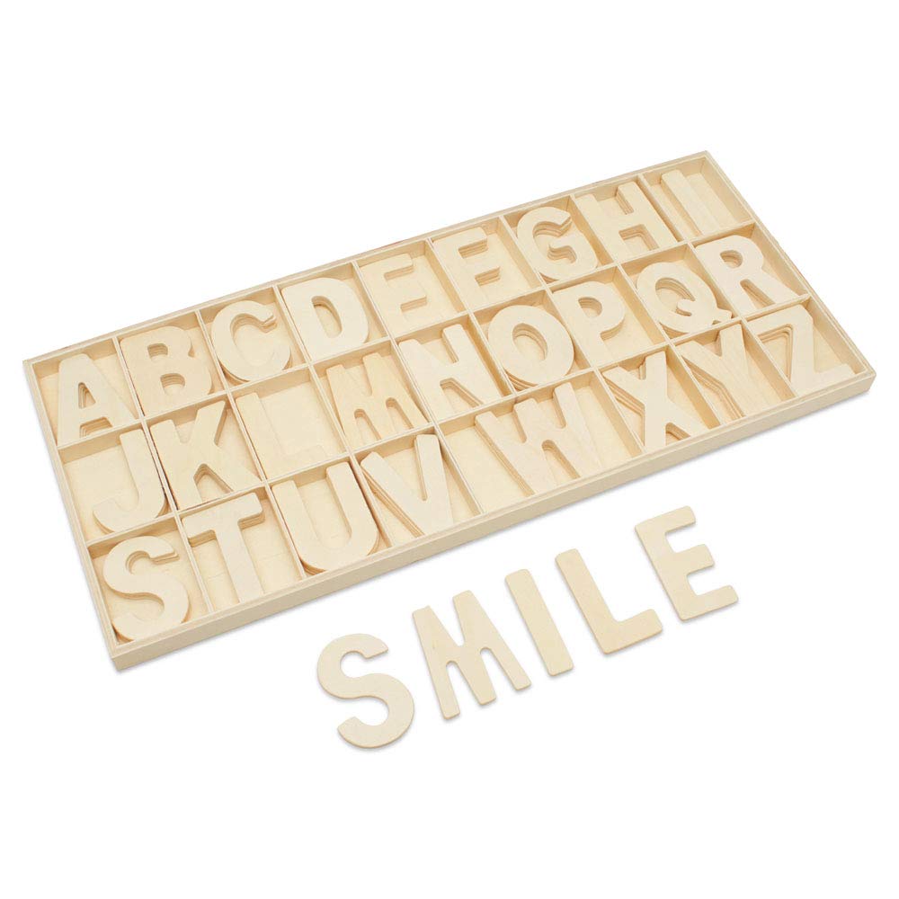 Wooden Alphabet Letters Tray Set - 3 Unfinished Wood Trays with 104 ABC Letters for Kids Learning - Perfect for Preschool Classroom, Homeschooling & Montessori Education by Woodpeckers