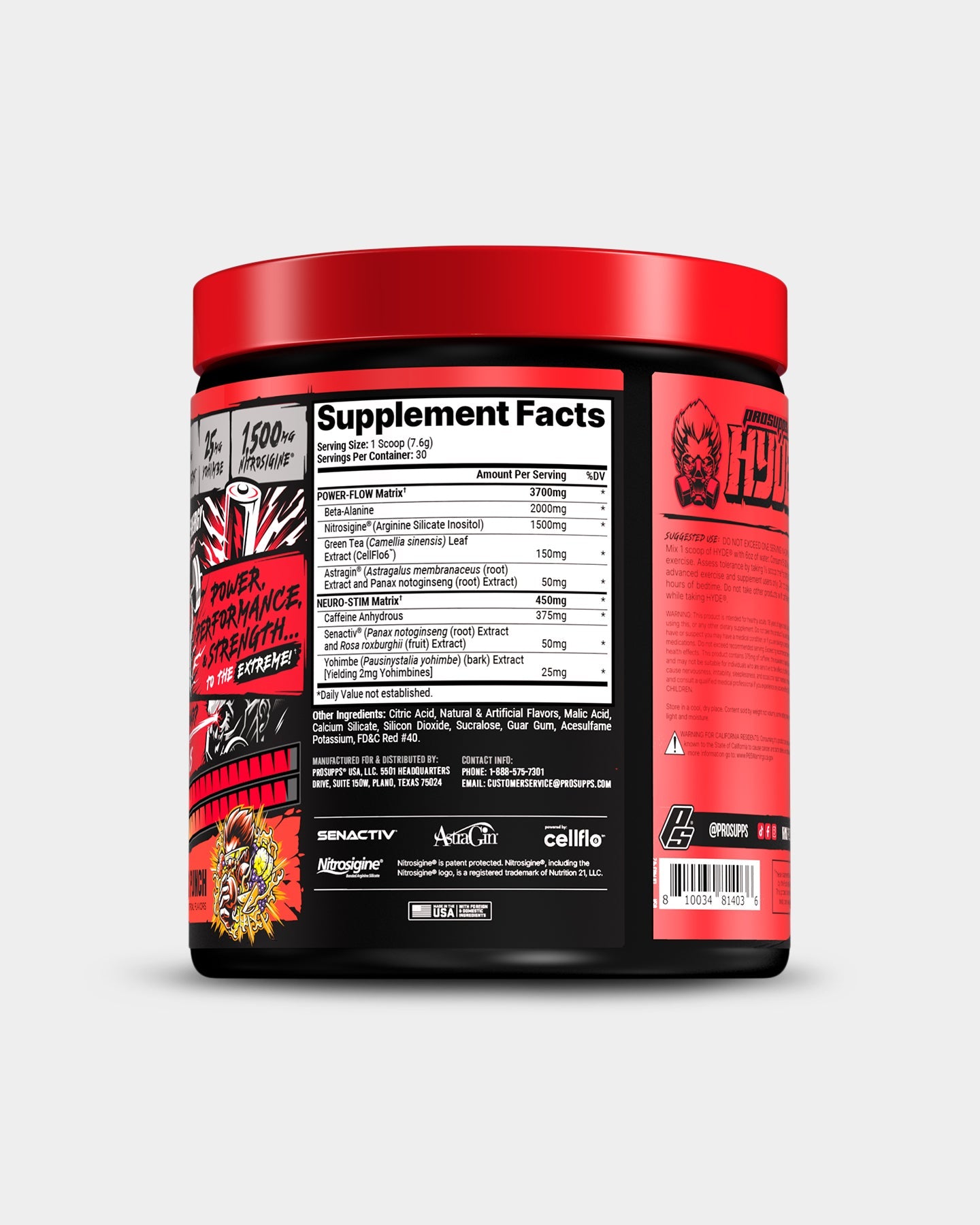 Pro Supps HYDE Pre Workout Powder - Intense Energy & Focus Booster for Gym, Bodybuilding & Athletic Performance | Caffeine & Nitric Oxide Formula