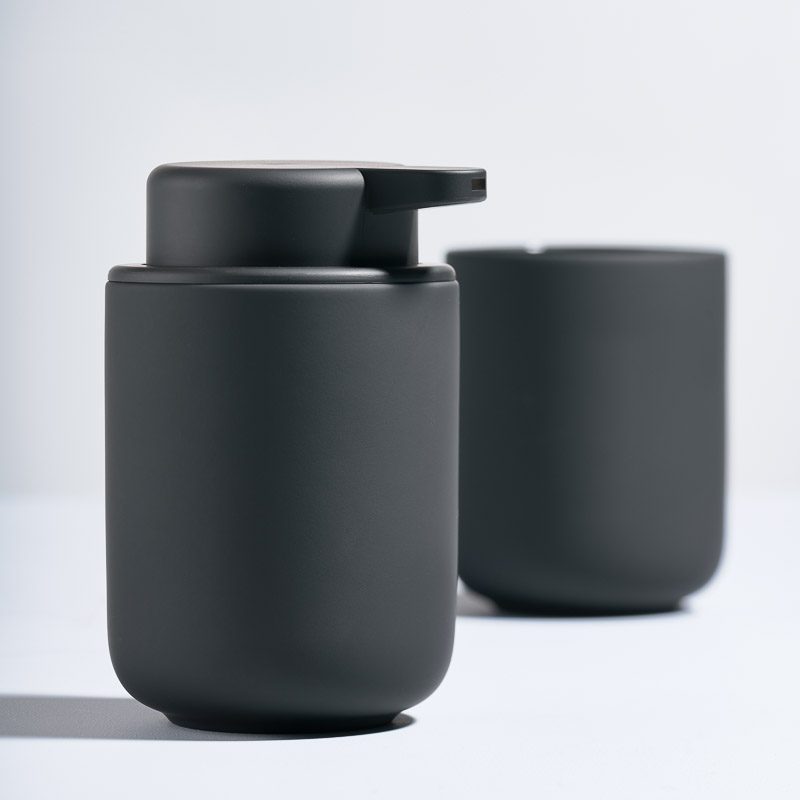 ZONE DENMARK Ume Soap Dispenser 250ml - Modern Black Bathroom Soap Dispenser (12.8cm Height) - Perfect for Kitchen, Bathroom, and Office Sink Areas