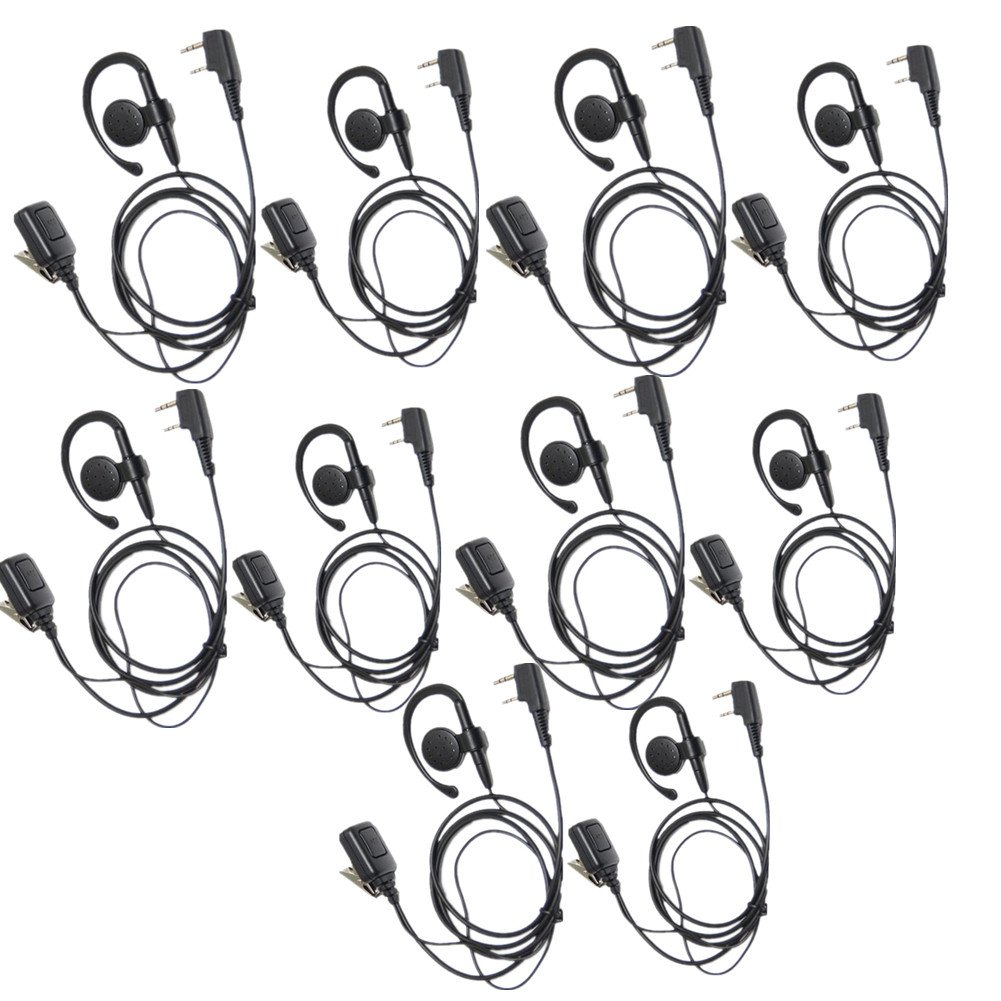 2 Pin Earpiece Headset for Kenwood TK3170 TK3200 TK3200 Walkie Talkie - Secure Ear Clip Hook with PTT & Mic - 10 Pack by Lsgoodcare - Ideal for Security, Construction & Event Communication